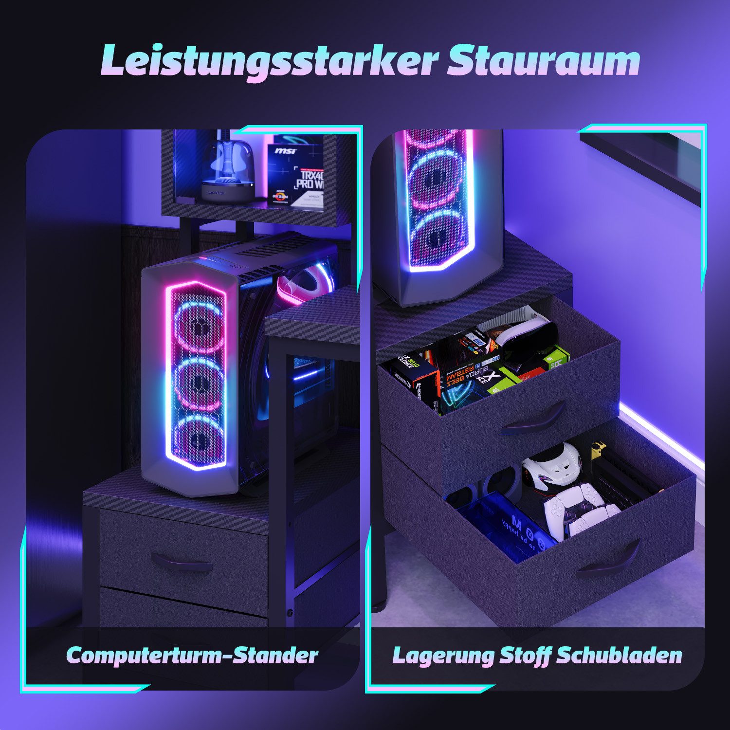 HOMALL Eckschreibtisch 100/120L Form mit Ablagefächern, 2 Tier DIY Lagerregalen Computertisch (mit Monitorstander & Vitrine, mit 2 Schubladen, Ergonomischer Com – Bild 5 von 5