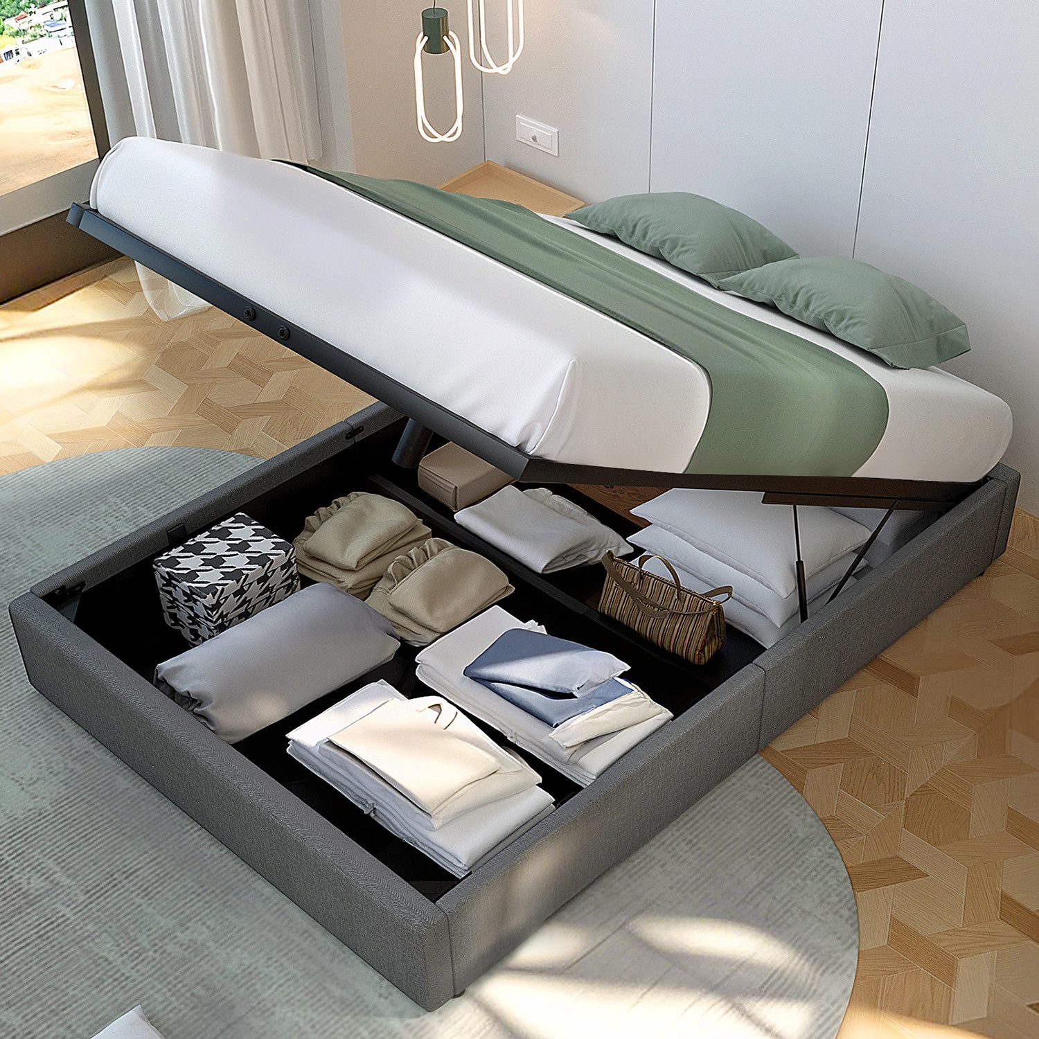 LETGOSPT Polsterbett Schlichter Stil Doppelbett 140x200cm, günstig online kaufen