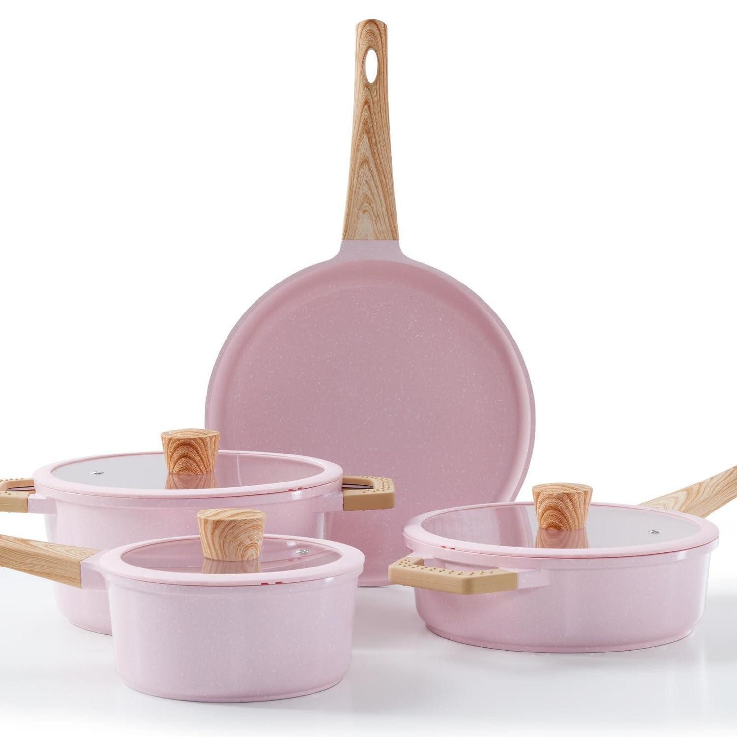 LuxusKollektion Pfannen-Set Keramik Topfset 7-teilig Rosa Granit Muster