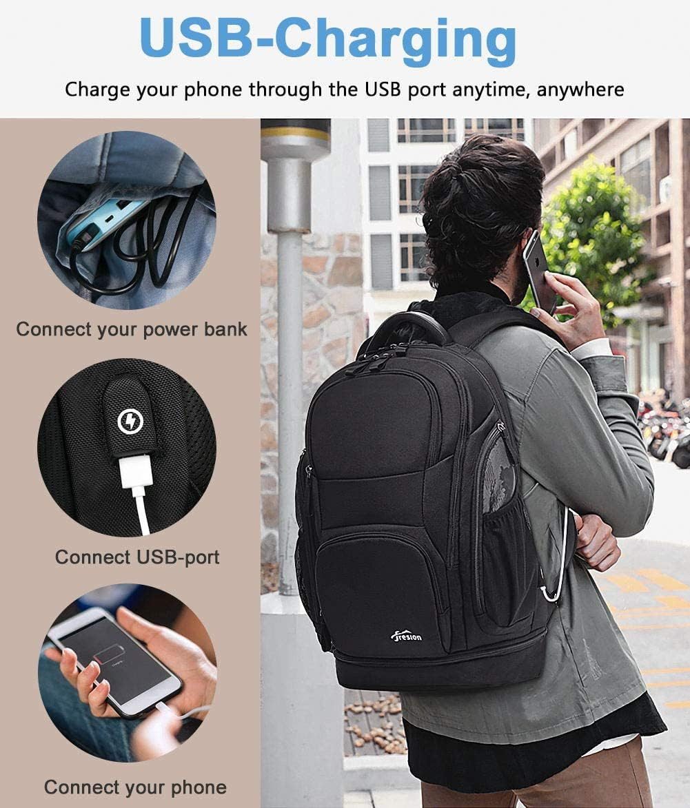LA CUTE Rucksack Business Laptop-Rucksack 15,6–17,3 Zoll mit USB-Port & Schuhfach (Einzelstück, multifunktionaler Rucksack für Laptop & Reisen, 1x Laptop-Rucksack mit USB-Port in Schwarz/Grau, ca. 26L Volumen), Laptopfach, USB-Port, Schuhfach, wasserabweisend, Fluggepäckgröße