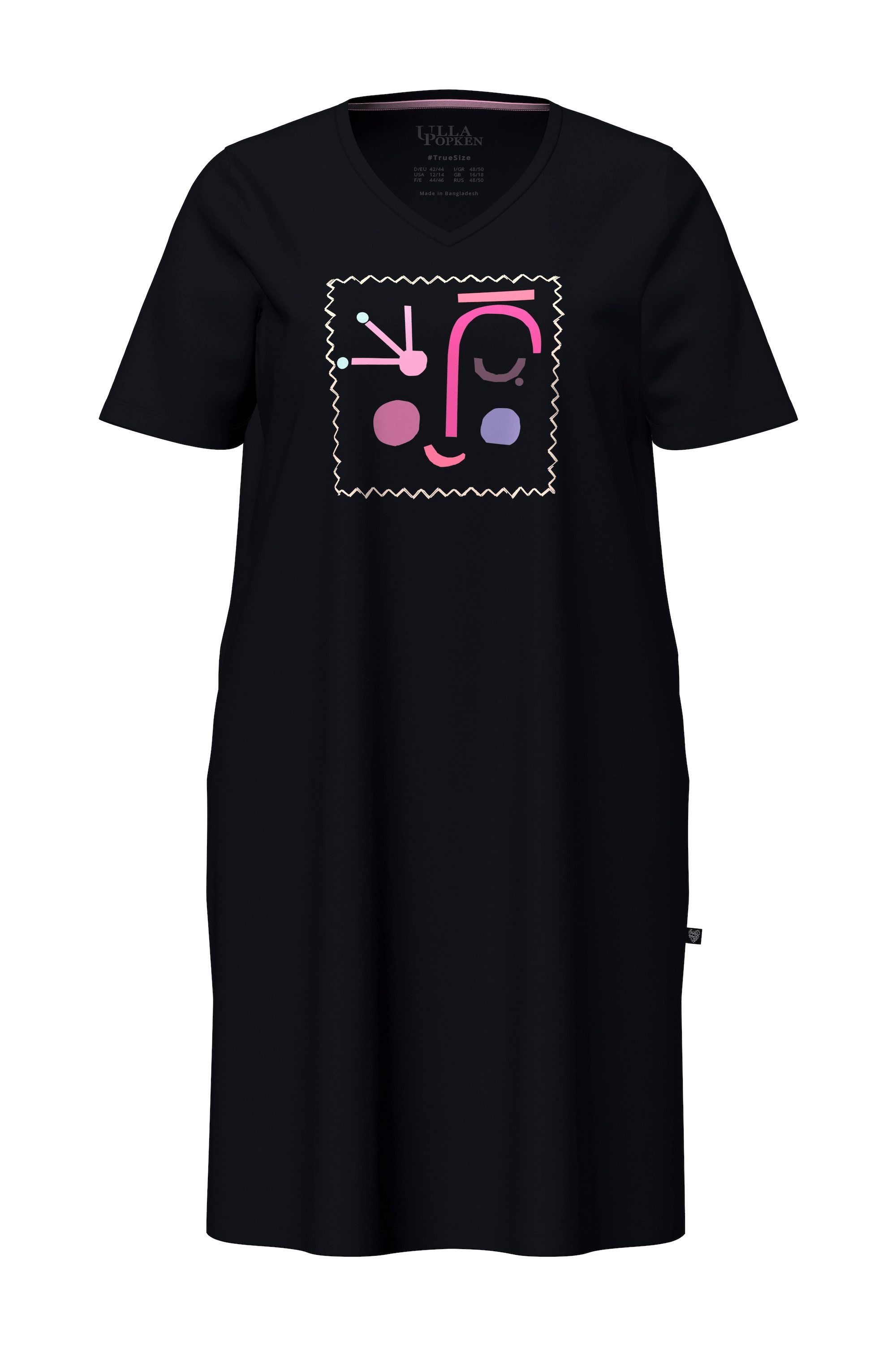 Ulla Popken Bigshirt Bigshirt Gesicht V-Ausschnitt Halbarm