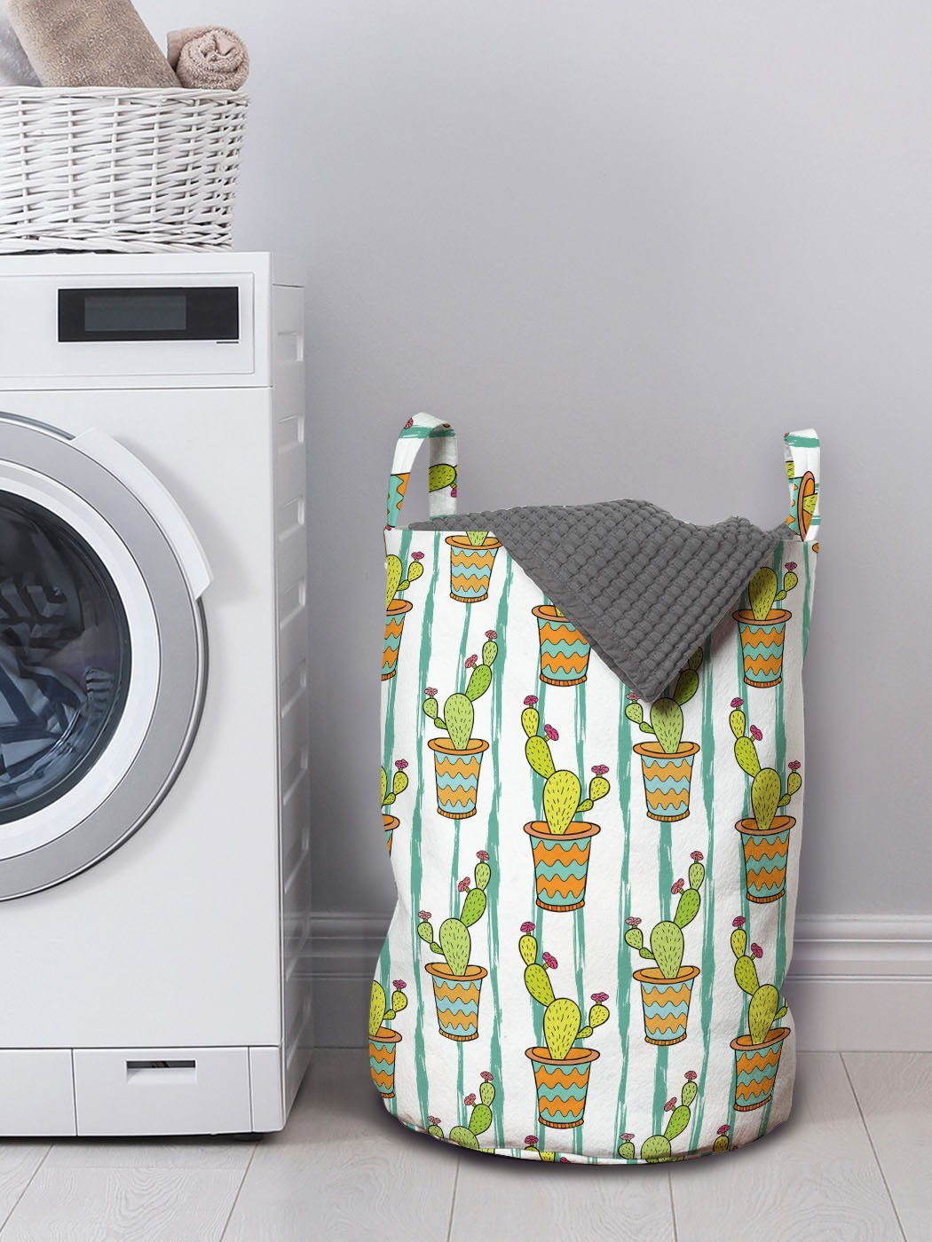 Abakuhaus Wäschesäckchen Wäschekorb mit Griffen Waschsalons, für Linien Kaktus Blumen Vertikale Kordelzugverschluss