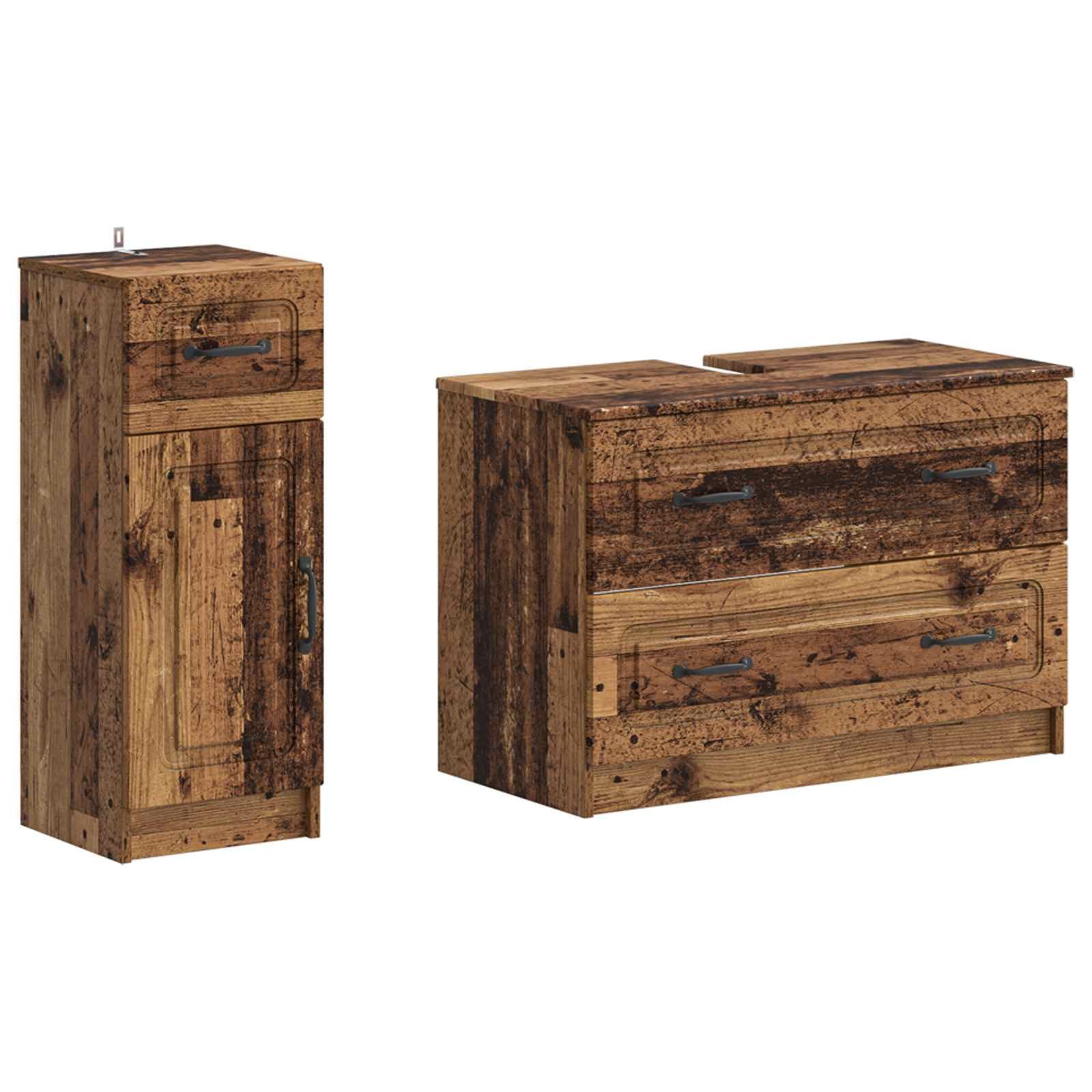 vidaXL Gartenlounge-Set 2-teiliges Badezimmer Schrank Set UTRECHT Altholz Holzwerkstoff
