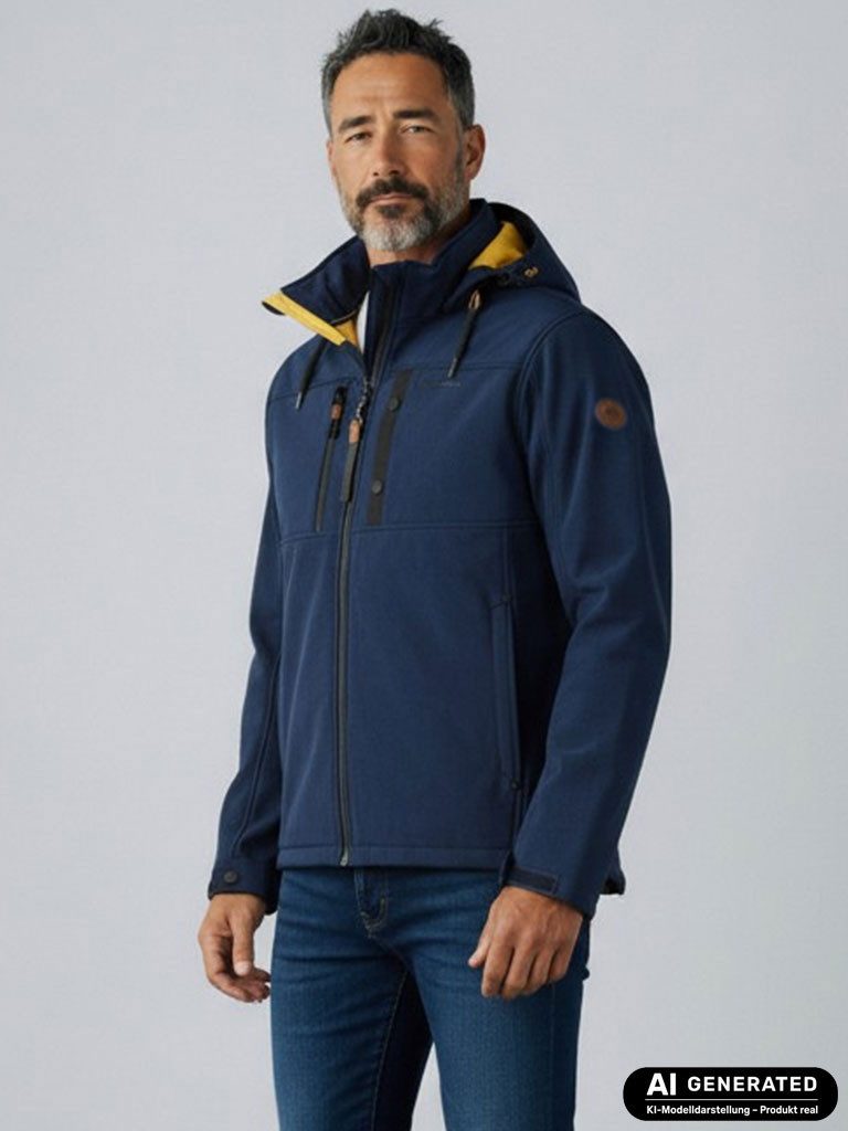 Dry Fashion Softshelljacke Usedom Herren Jacke mit Fleece-Innenfutter - Herrenjacke mit Kapuze Atmungsaktiv, Wind- und wasserabweisend, Individuell anpassbar