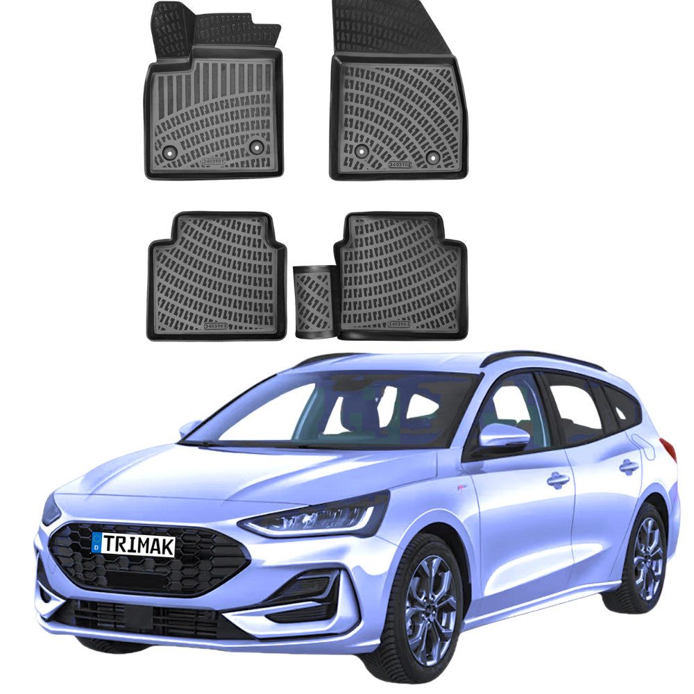 Trimak Passform-Fußmatten Oder Kofferraumwanne Oder Set für Ford Focus, Ford Focus Mk4 ab 2018 Gummimatten Auto TPE Allwetter Fussmatten