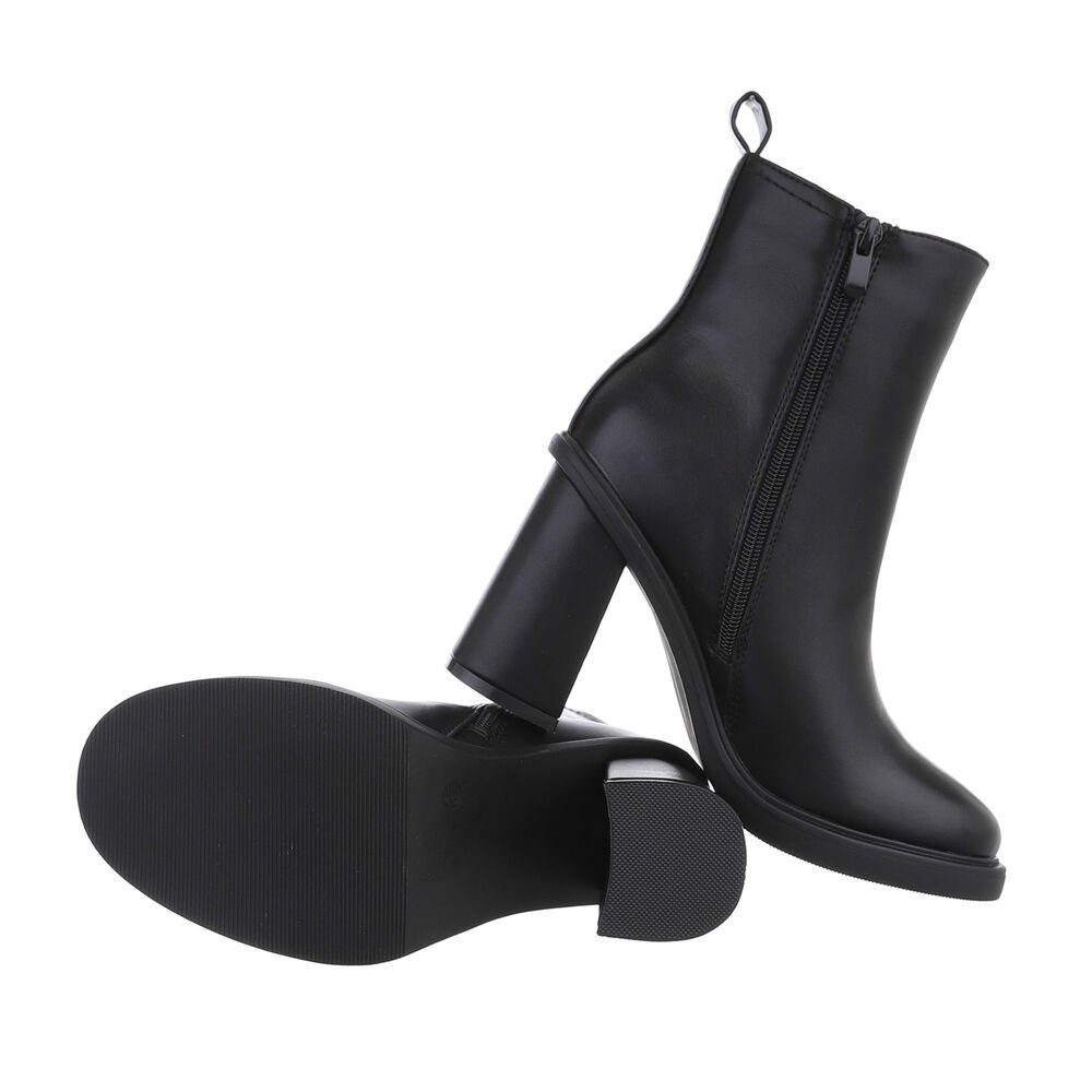 Ital-Design Damen Elegant High-Heel-Stiefelette Blockabsatz Schwarz Stiefeletten High-Heel in