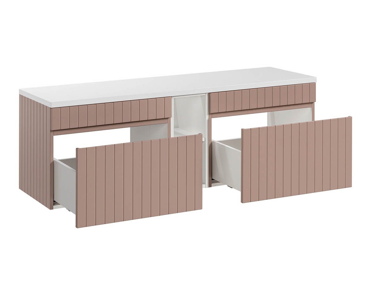 Thumbnail - einfachgutemoebel Waschtisch-Set Badezimmer Waschplatz ROSINA 140cm, Oberplatte & Regal, rosé-weiß, (Badmöbel Set, 1-St....