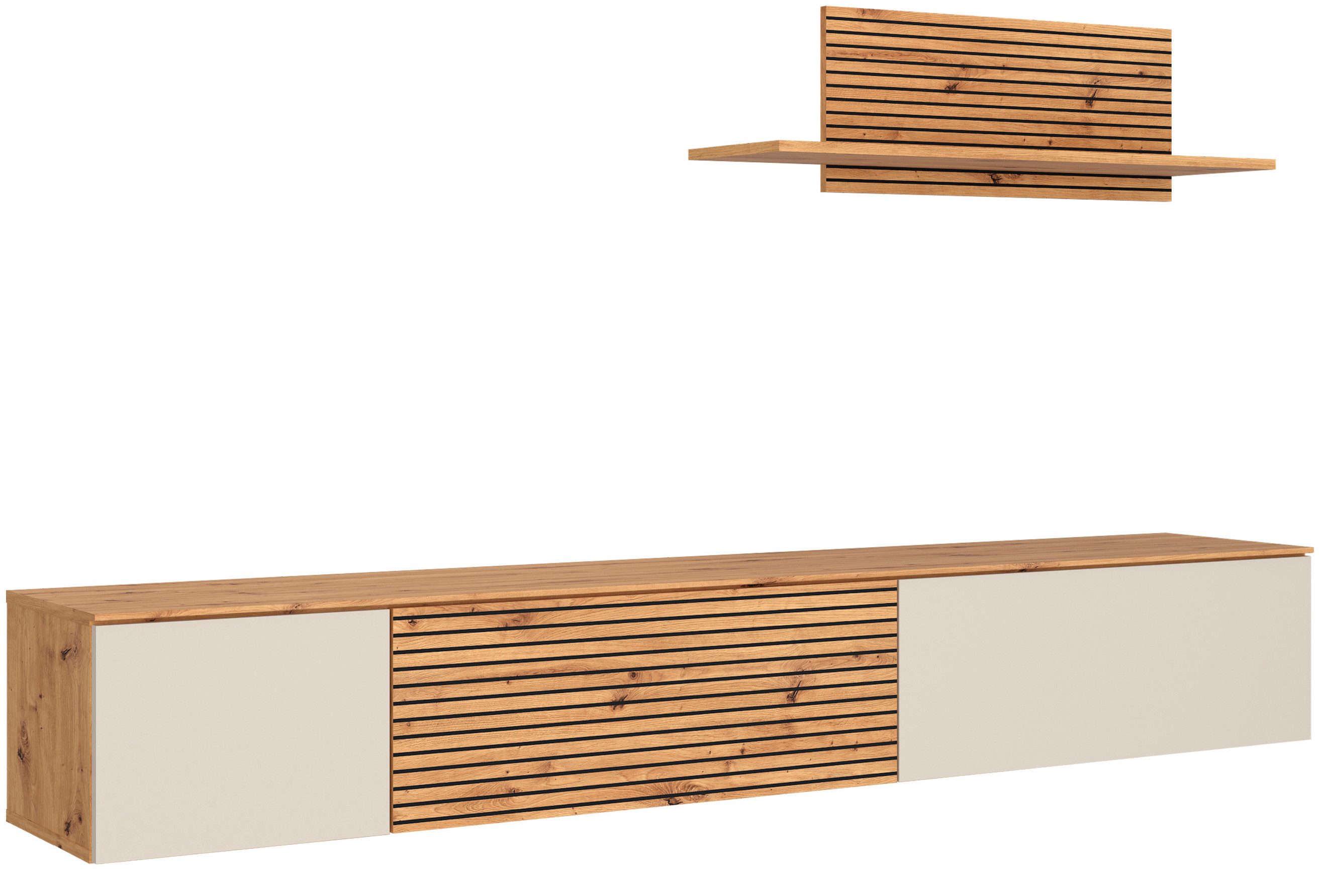 OTTO home Wohnwand mit Lowboard und Paneel, modern, 200 cm breit, hängend und stehend montierbar, moderne Streifen – Bild 3 von 5
