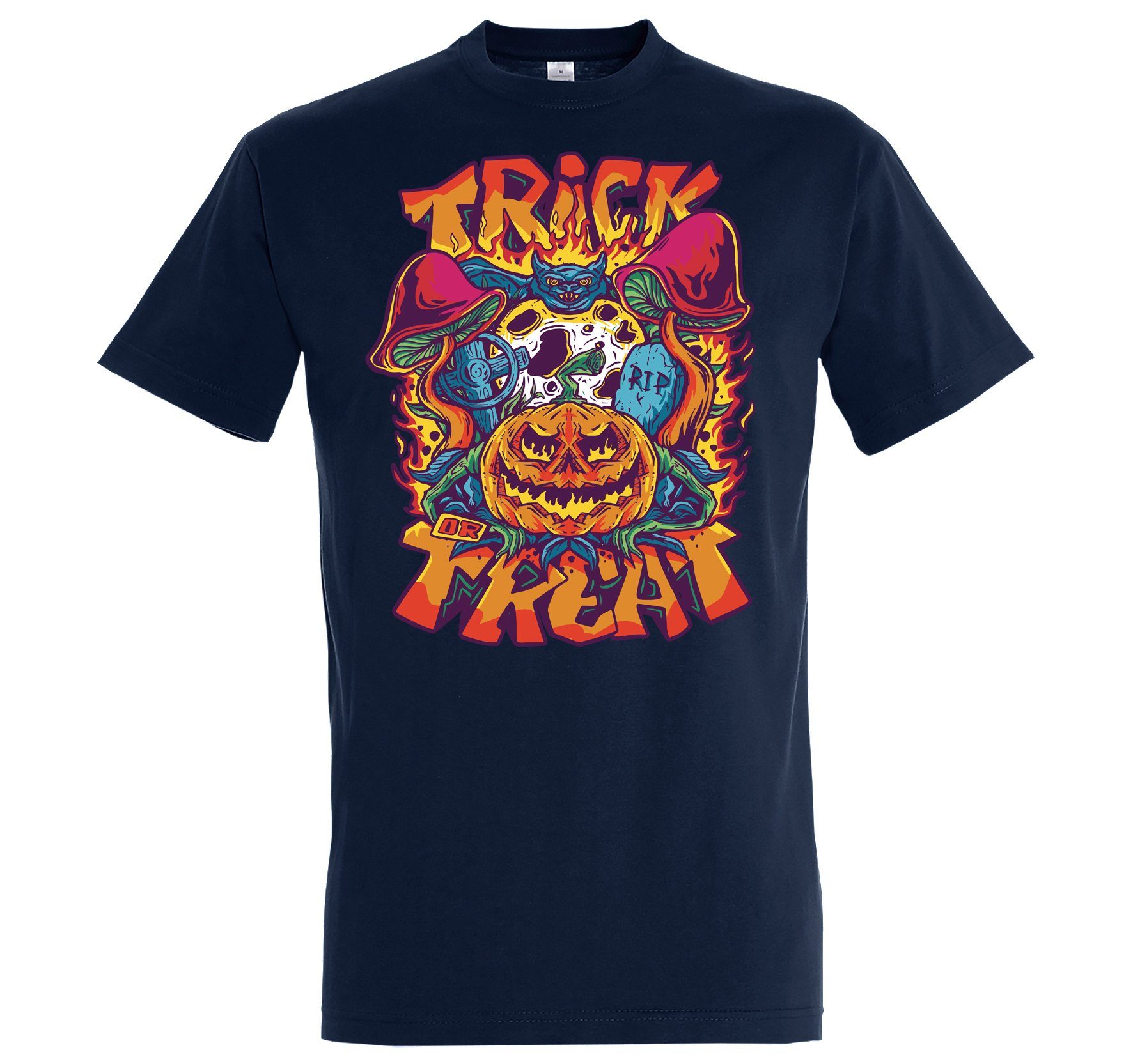 süßer neuer Artikel Youth Designz T-Shirt Halloween Herren Trendigem Frontdruck Trick Fun-Look T-Shirt mit Pilz Horror Treat or Navy