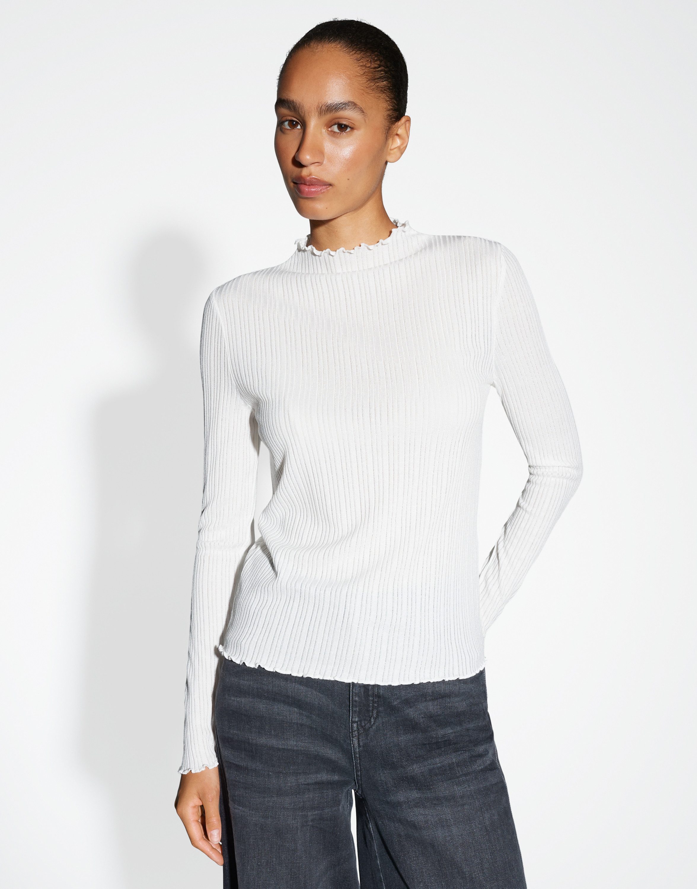 OPUS Longsleeve SIVI Slim mit Rippstruktur