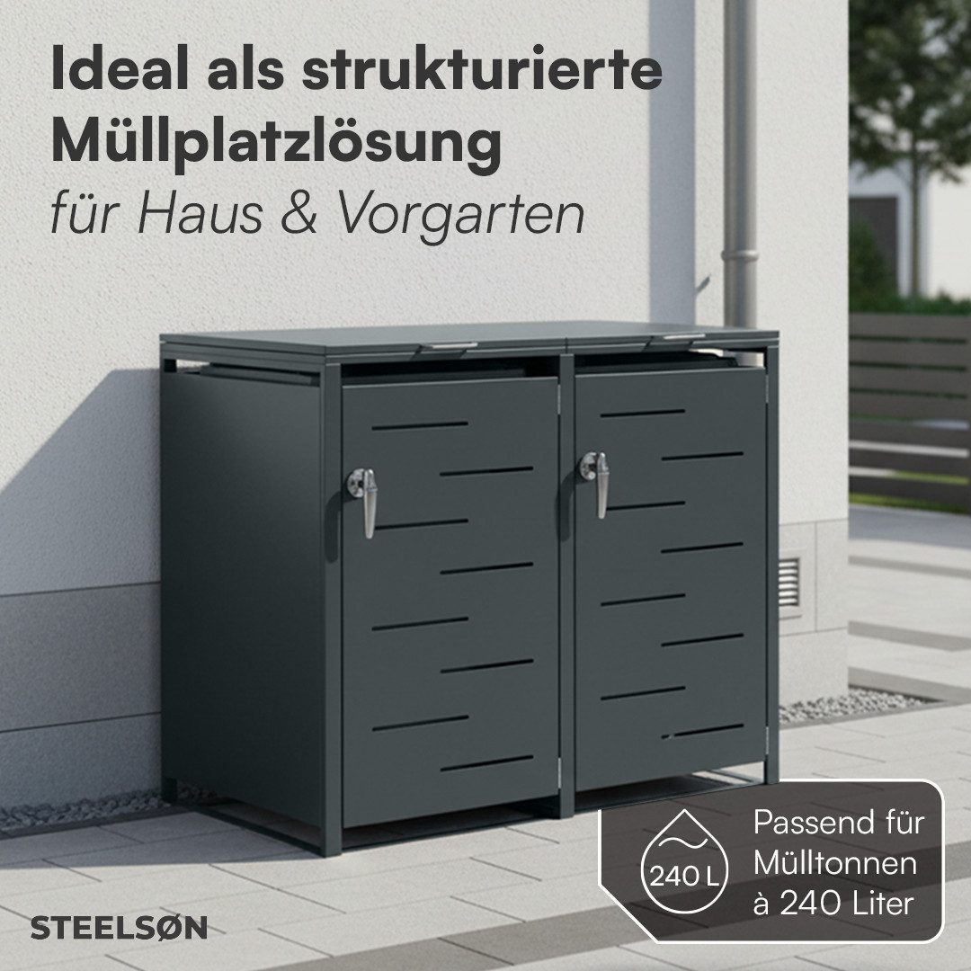 STEELSØN Mülltonnenbox Diorus 240L, abschließbar (Anthrazit, verfügbar mit 1, 2, 3, 4, oder 5 Türen), aus verzinktem Stahl