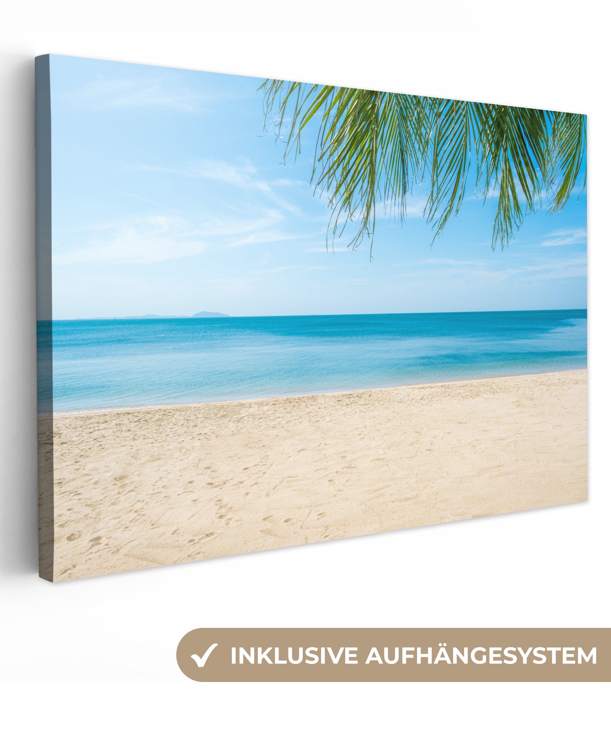 OneMillionCanvasses® Leinwandbild Strand - Tropisch - Palme, (1 St), Wandbild Leinwandbilder, Aufhängefertig, Wanddeko, 30x20 cm