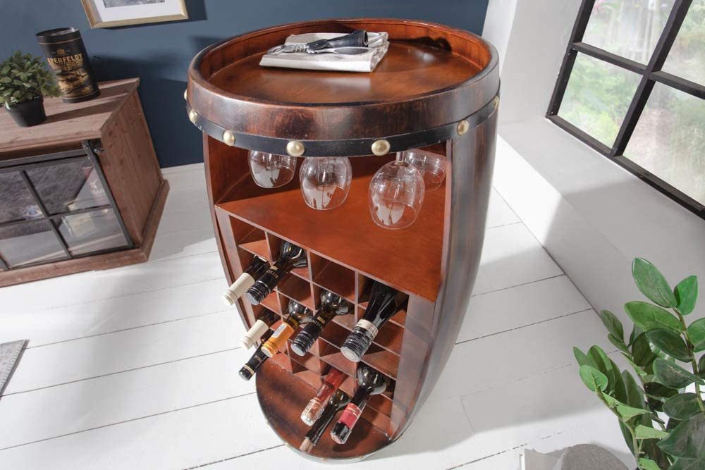 LebensWohnArt Weinregal Flaschenregal BOTELLA 97cm braun Weinfass Pienienholz