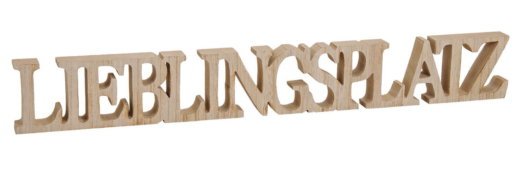 Levandeo® Deko-Schriftzug, Buchstaben Lieblingsplatz 60x8x2,5cm Holz Natur Braun Variante 1 | Deko-Buchstaben