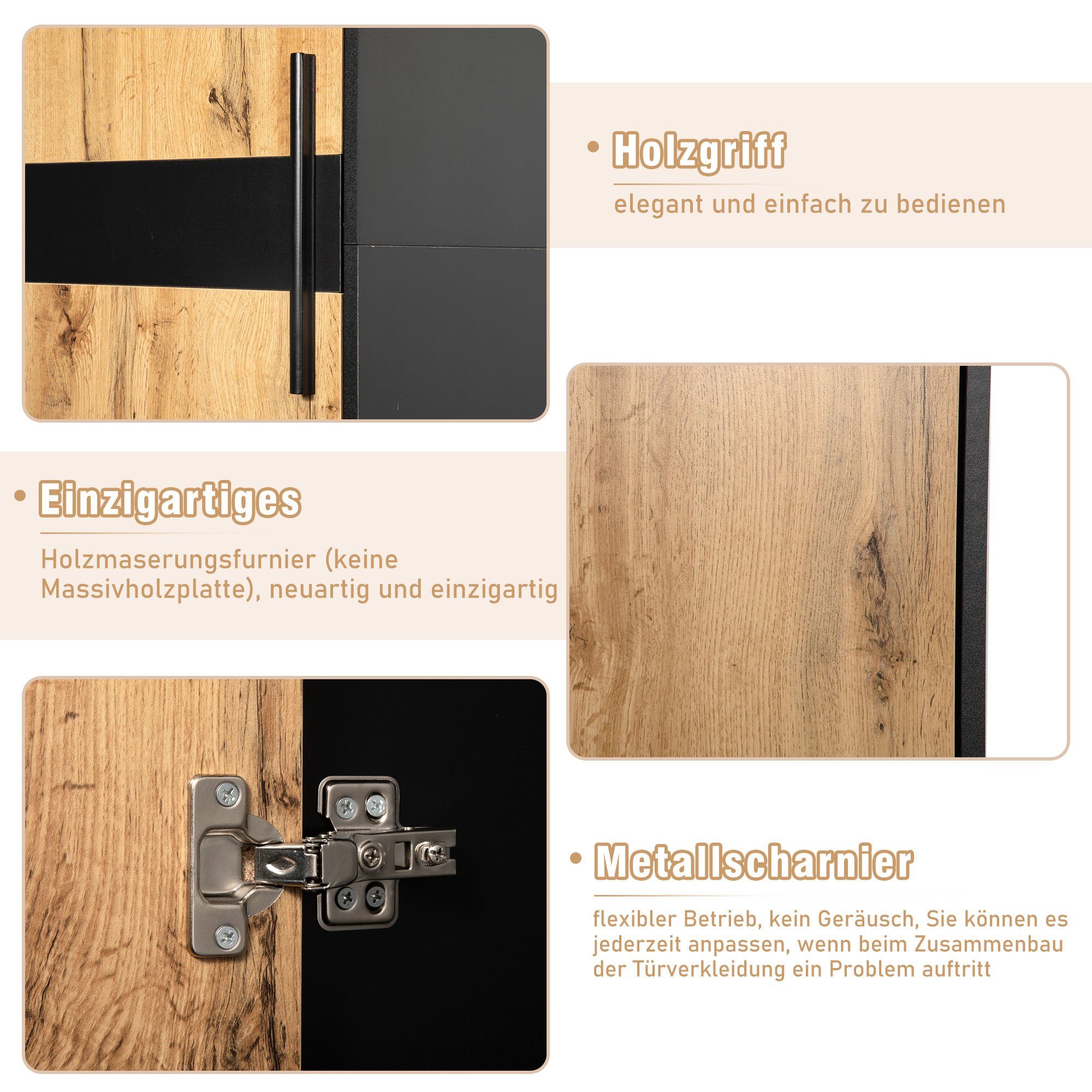 Merax Garderoben-Set Flurgarderoben Set in Wildeiche, (4-St), Kompaktgarderobe mit Spiegel für Ihren Eingangsbereich