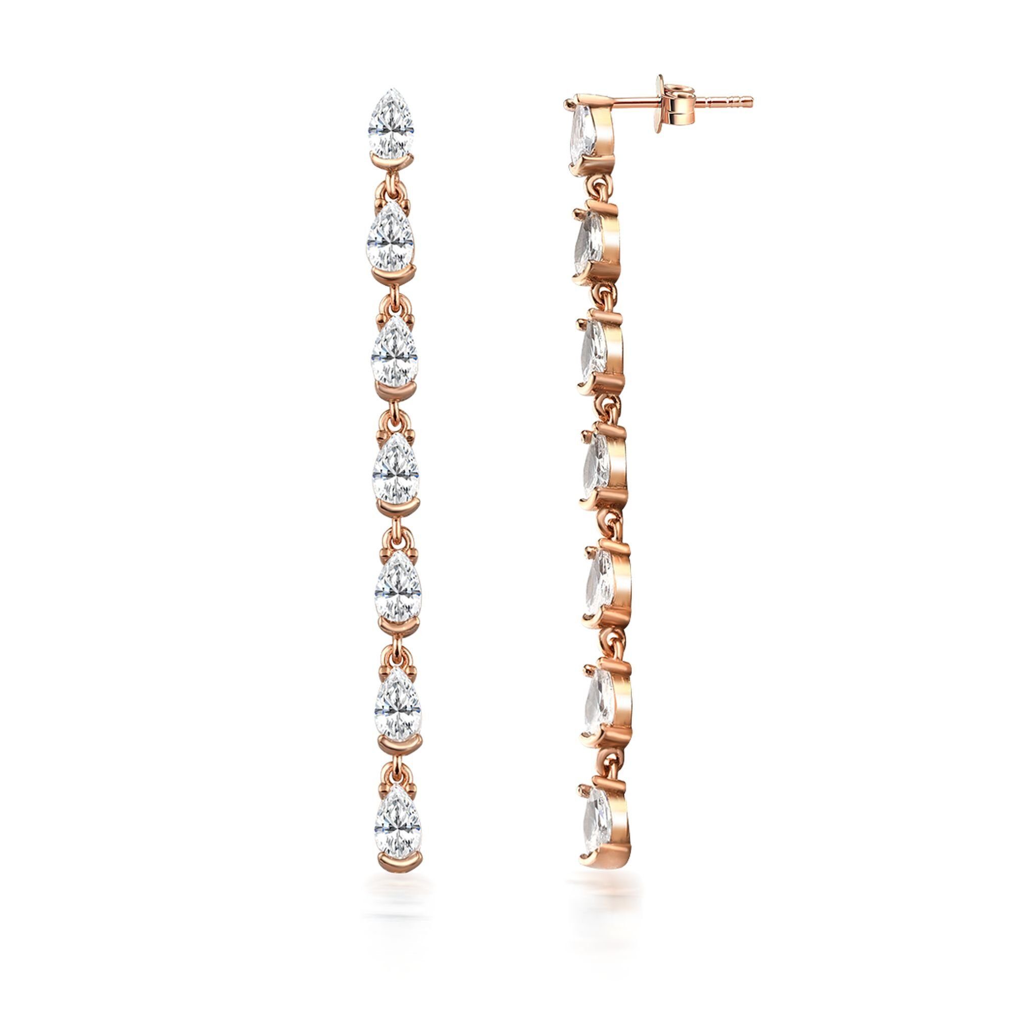 dKeniz Paar Ohrhänger 925/- Glänzend Zirkonia Perfekte Outfit Sterling Silber rosevergoldet Ergänzung Weiß, zum 5cm