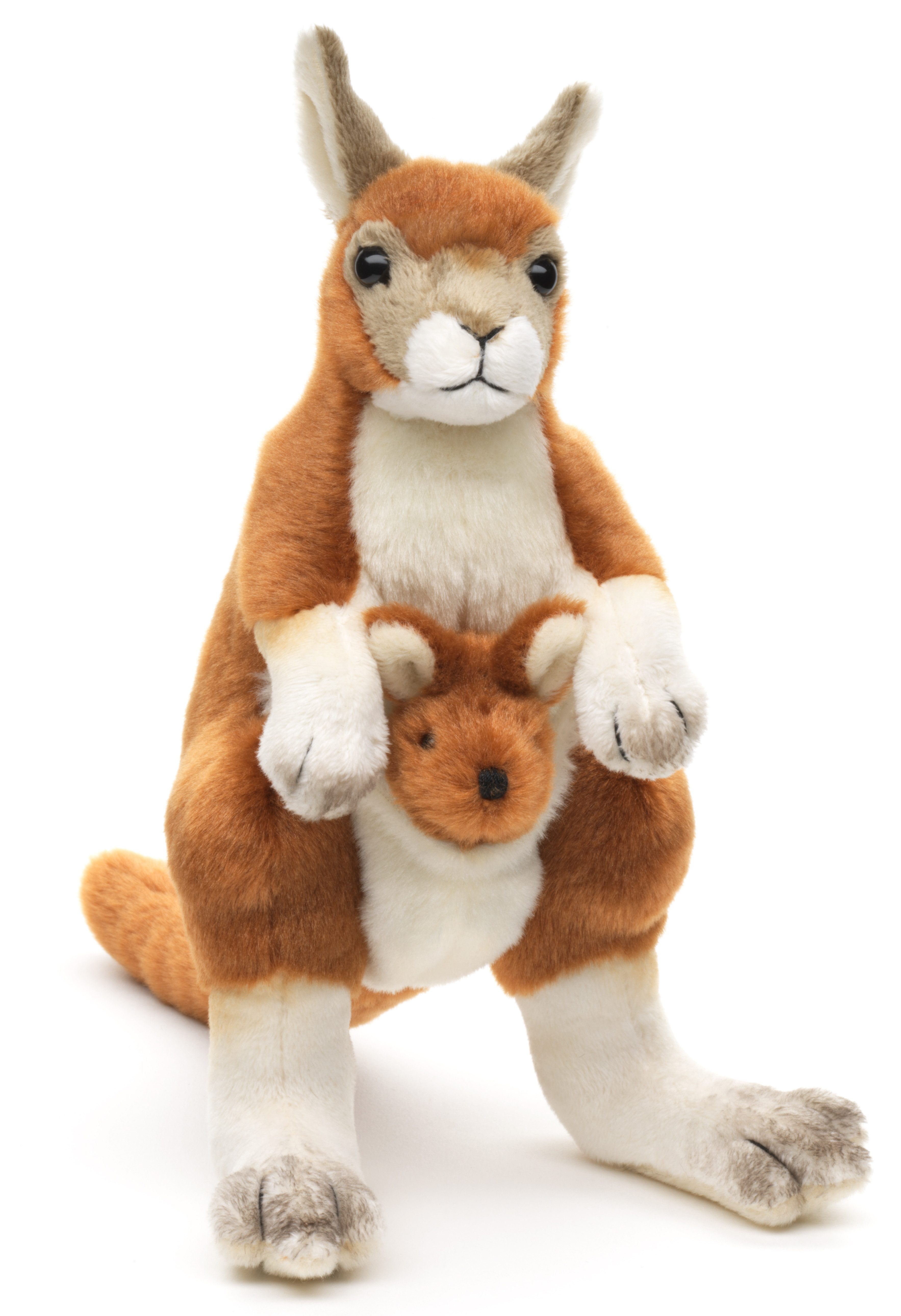 Uni-Toys Kuscheltier Känguru mit Baby (angenäht) - 23 cm (Höhe) - Plüschtier, Kuscheltier, zu 100 % recyceltes Füllmaterial