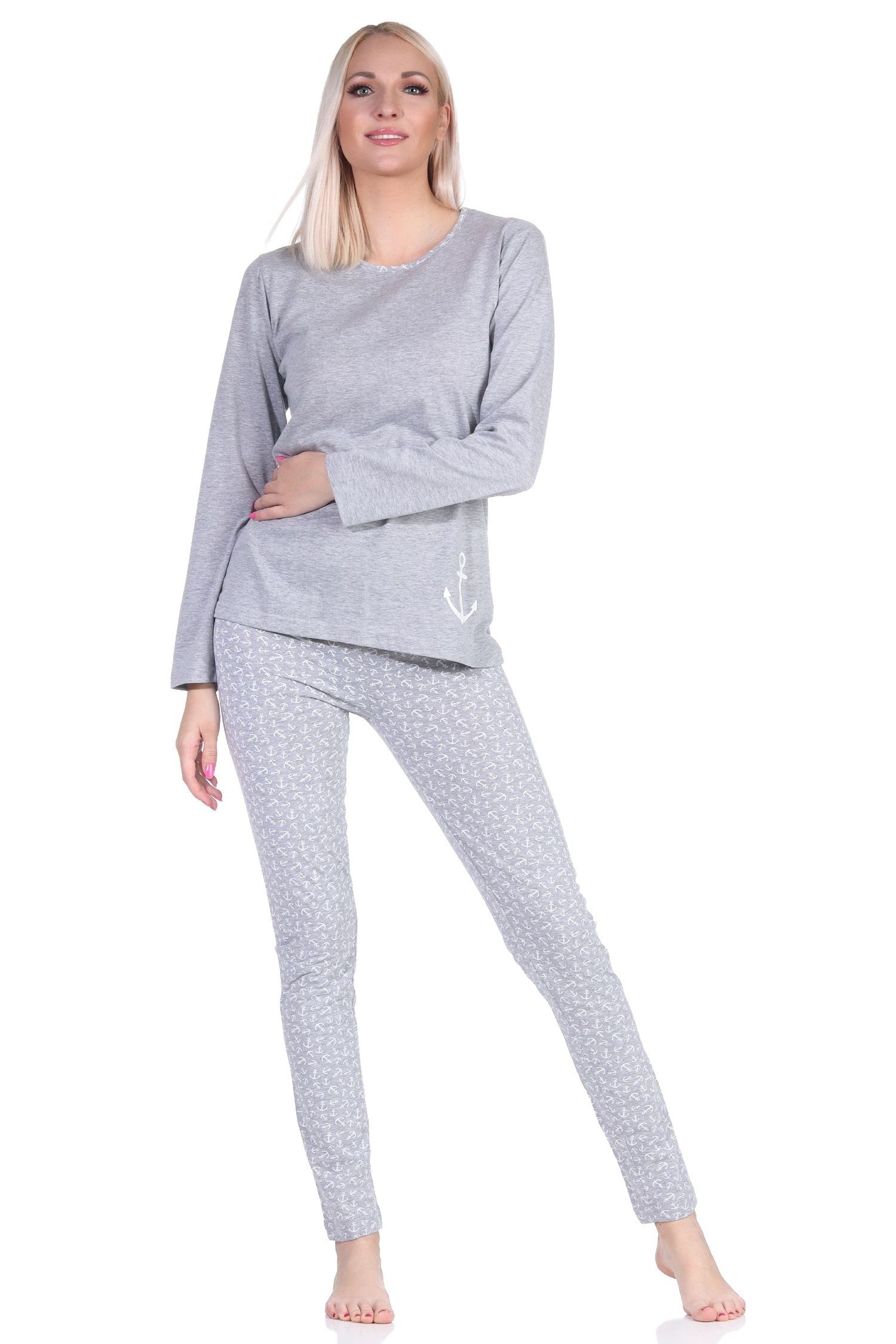 langarm Schlafanzug zeitlosem 712 112 by in - RELAX Damen 10 Pyjama Normann grau maritimen Look