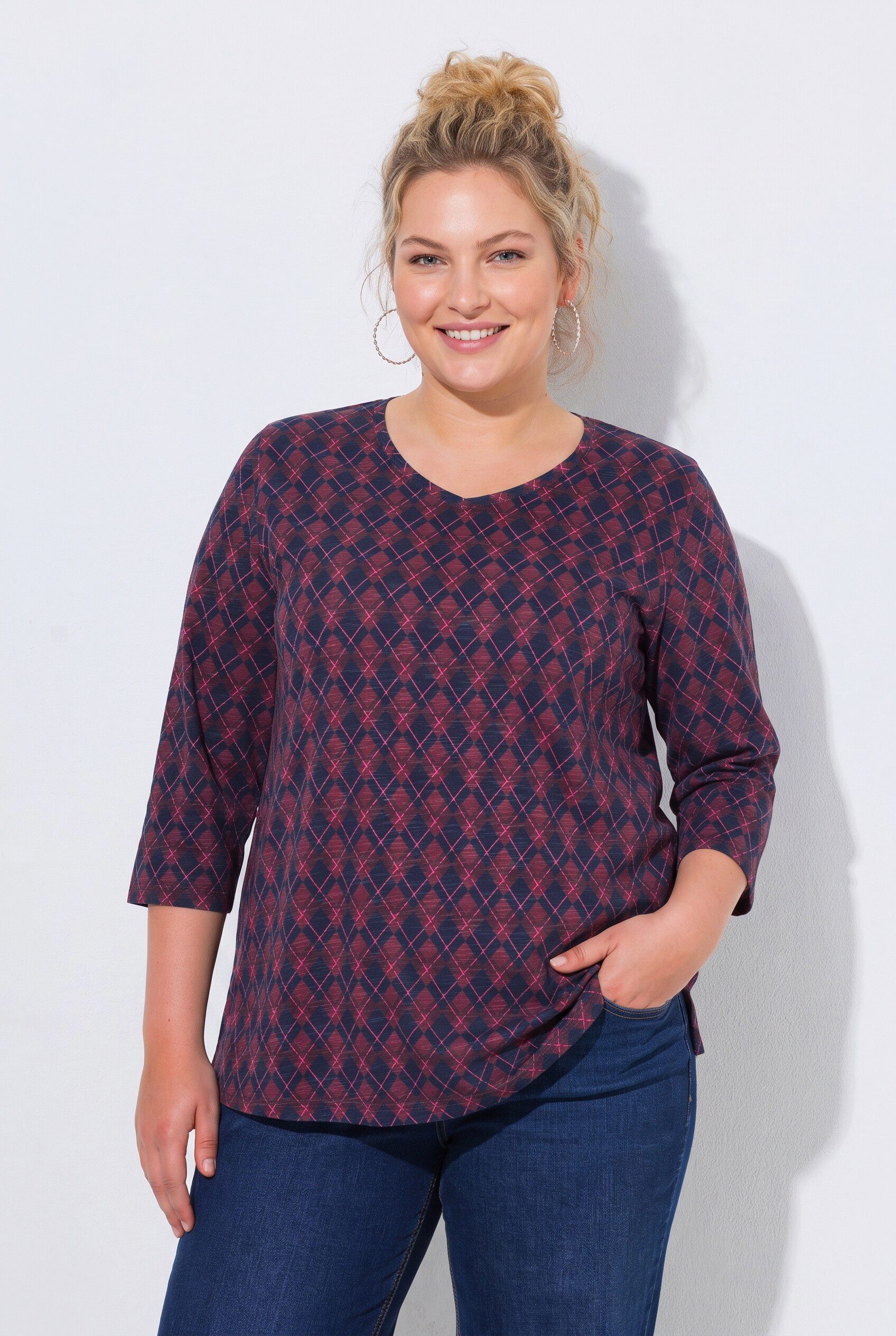 Ulla Popken T-Shirt T-Shirt bedruckt V-Ausschnitt 3/4-Arm