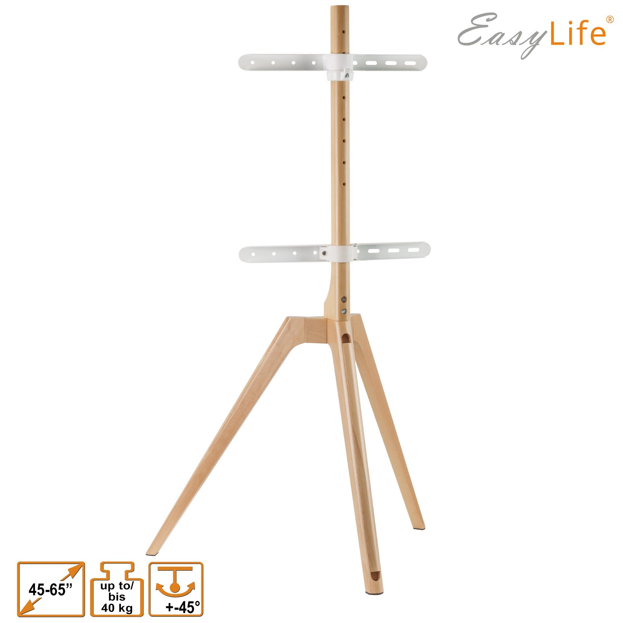 EasyLife TV-Ständer STAFFELEI TV-Stativ 45-65", Schwenkbar VESA 400x400 (Weiß/Buche), (bis 65 Zoll) – Bild 4 von 5