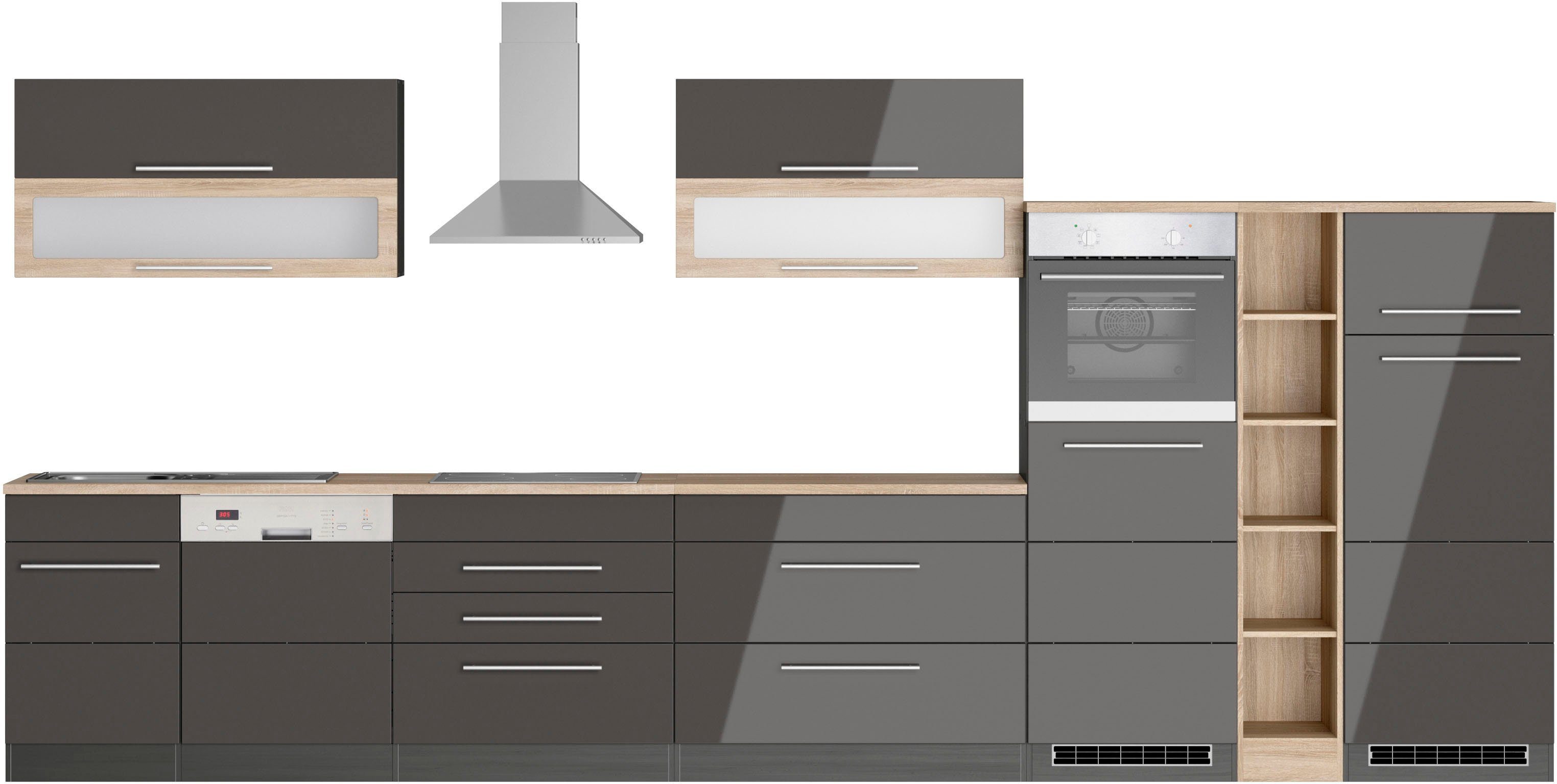KOCHSTATION Küchenzeile KS-Wien, Breite 440 cm, wahlweise mit E-Geräten