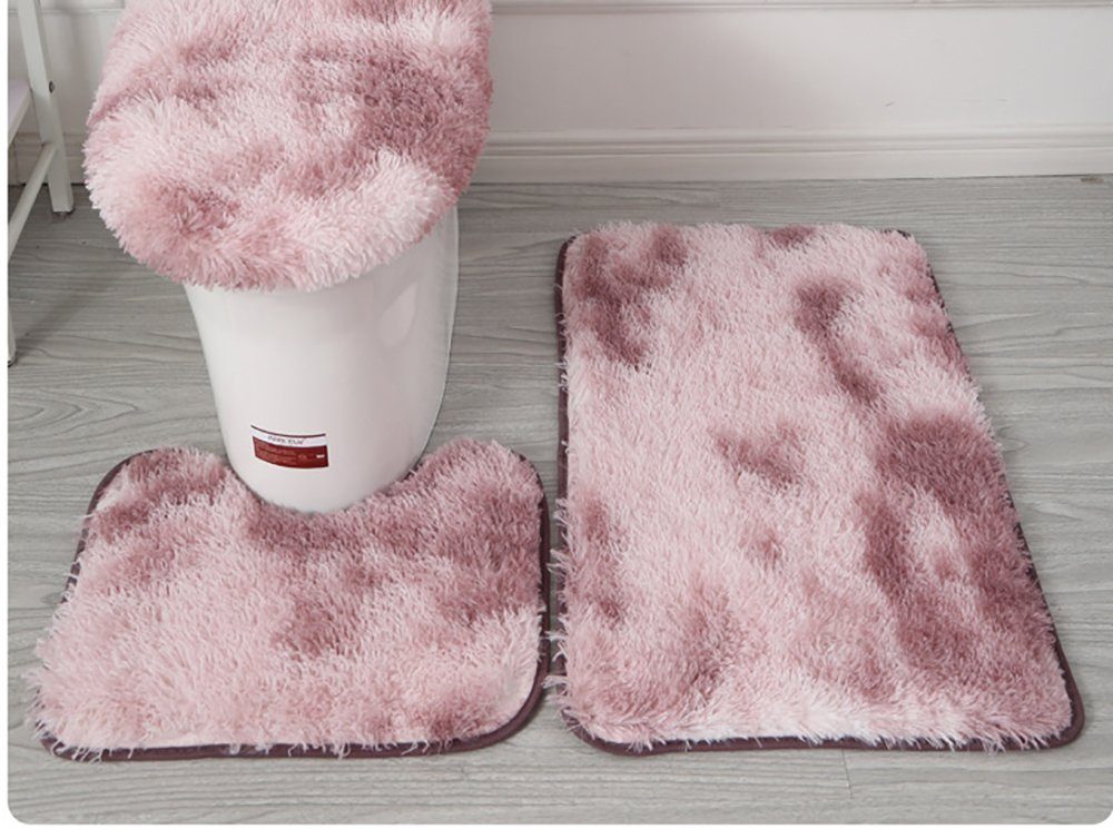 Badematte Shag-Teppich,dreiteiliges Plüsch-Toilettenset, rutschfeste  Fußmatten L.Ru UG, 3