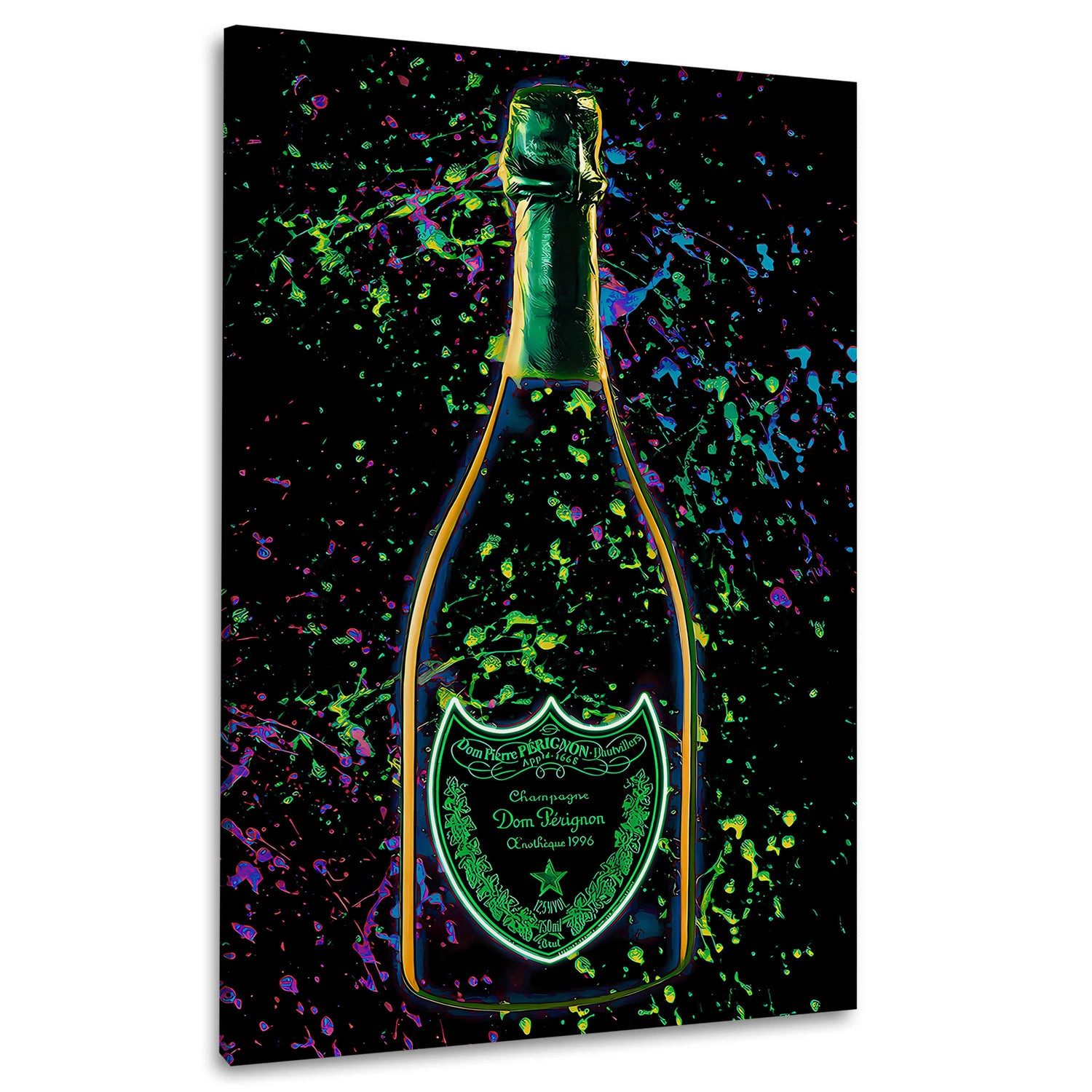 Artedinoi Leinwandbild Pop Art Champagner Neon Farben Wandbild Leinwandbild Kunstdruck XL Wan, Champagner in Neonfarben