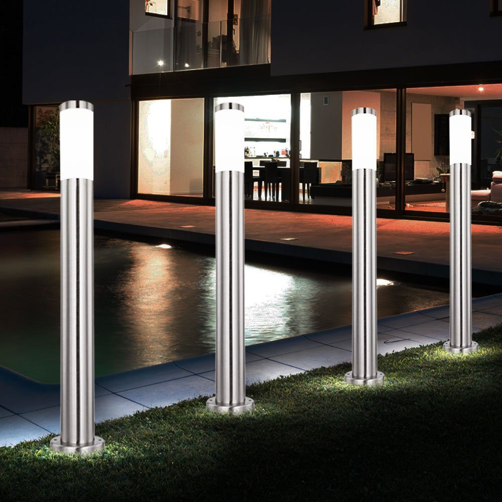 Lampen etc-shop Wege Warmweiß, 2er Beleuchtung Außen Set inklusive, Leuchtmittel LED Edelstahl Außen-Stehlampe, Garten Steh LED
