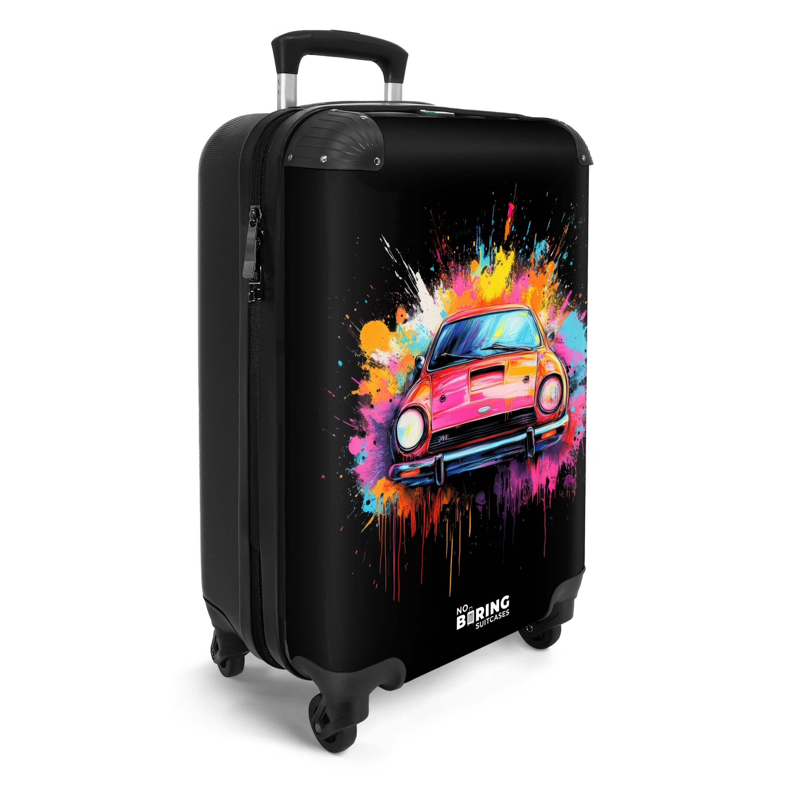 NoBoringSuitcases.com© Hartschalen-Trolley Rosa Auto mit bunter günstig online kaufen
