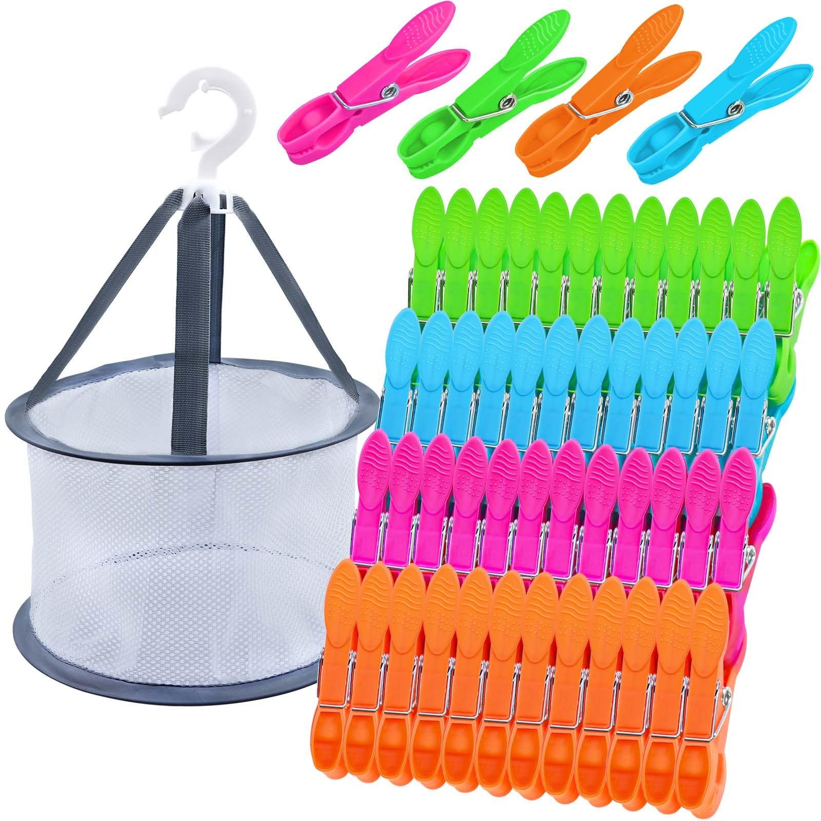 FOUORTUNATE-BEE Wäscheklammern 48 Stück Wäscheklammern with Wäscheklammern Korb, Windfeste Bunte klammerbeutel für wäscheklammern