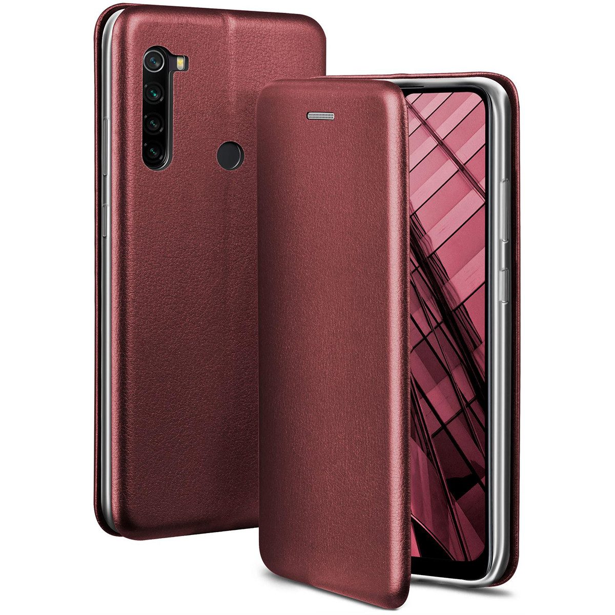 ONEFLOW Handyhülle für Redmi Note 8T Premium Hülle Business Cover Rot 6,3 Zoll, 360 Grad Schutzhülle Flip Case Etui Klapphülle Dünn Leder Handy Tasche