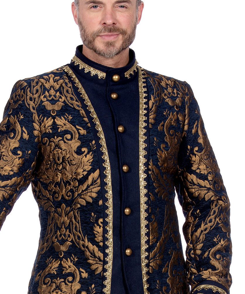 Karneval-Klamotten Kostüm Parade Frack Herren Hochwertig Brokat blau gold, Show Jacke Frack Männerkostüm Prunksitzung große Größen Partnerkostüm