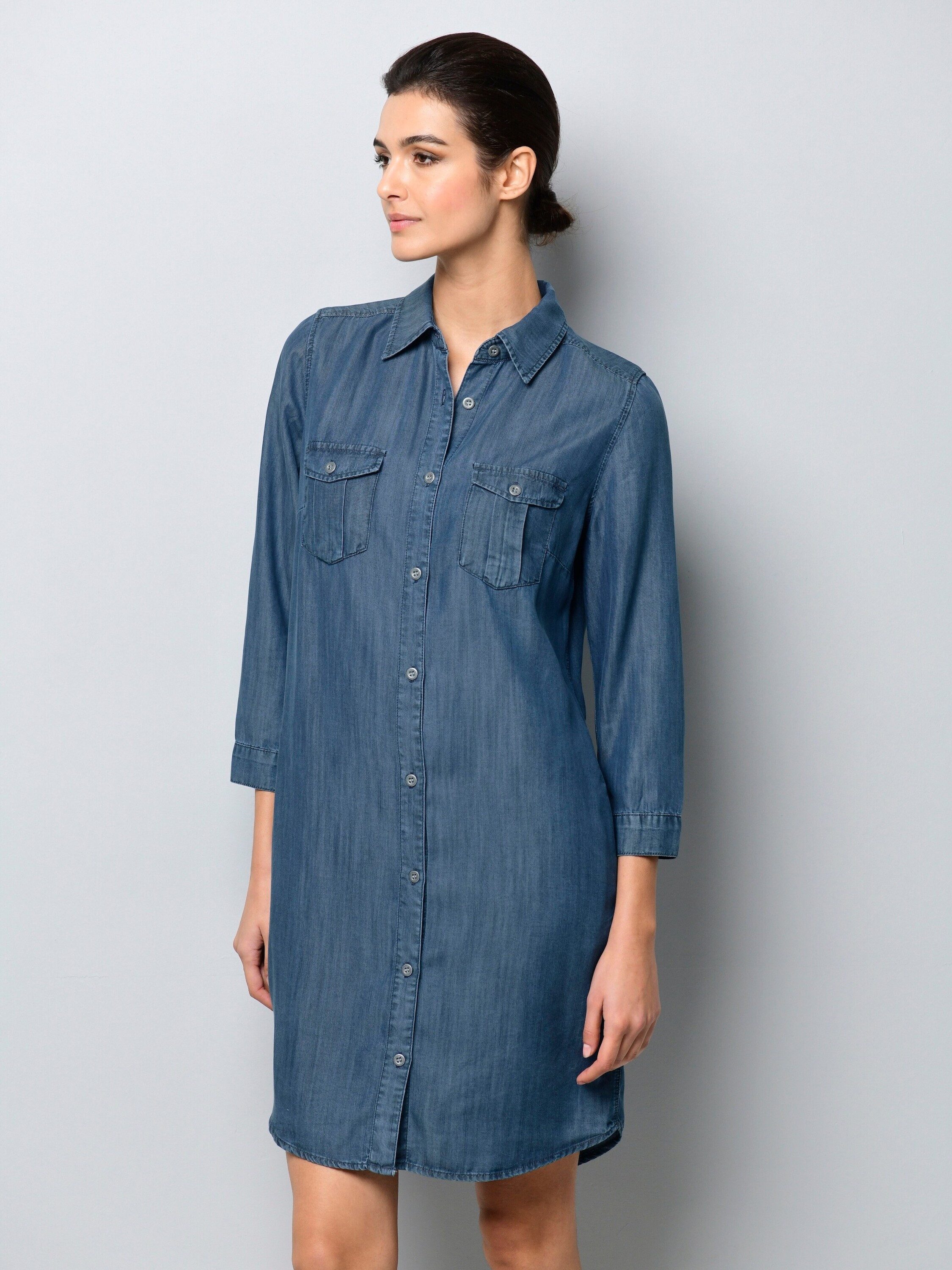 Alba Moda Midikleid Figurumspielendes Denim-Kleid Jeans-Design, Hemdkragen und Knopfleiste als Eyecatcher – Bild 5 von 5