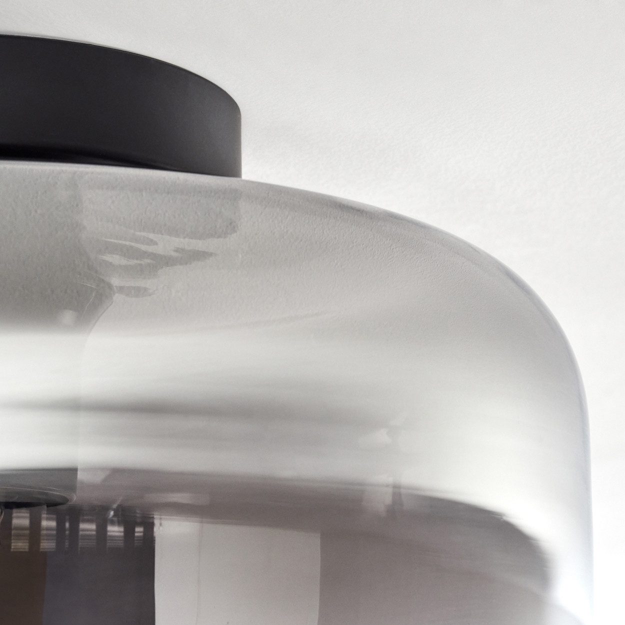 hofstein Deckenleuchte runde Deckenlampe aus Metall/Glas in Schwarz/Rauchfarben, ohne Leuchtmittel, im Vintage-Design mit Glasschirm (28 cm), 1 x E27, ohne Leuchtmittel