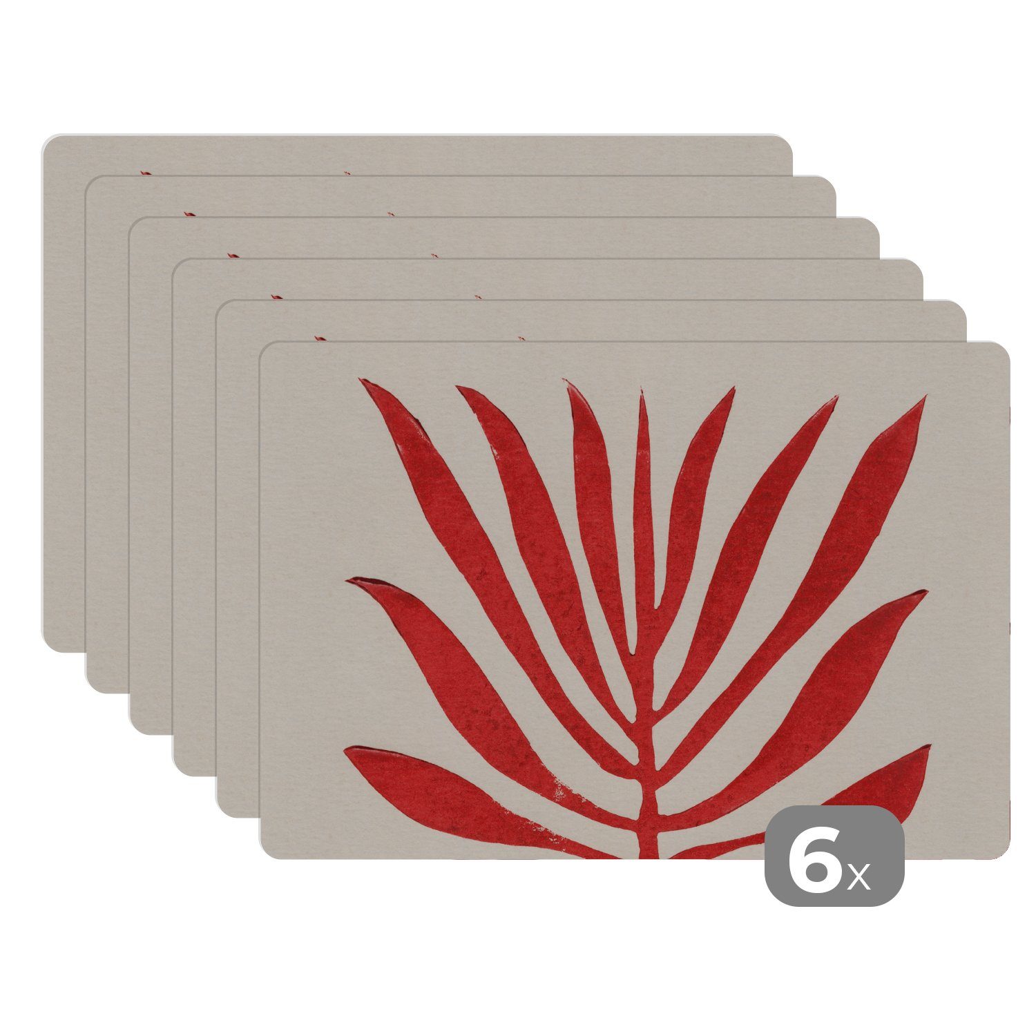Platzset, Pflanze - Rot - Blätter - Abstrakt, MuchoWow, (6-St), Platzset, Platzdecken, Platzmatte, Tischmatten, Schmutzabweisend