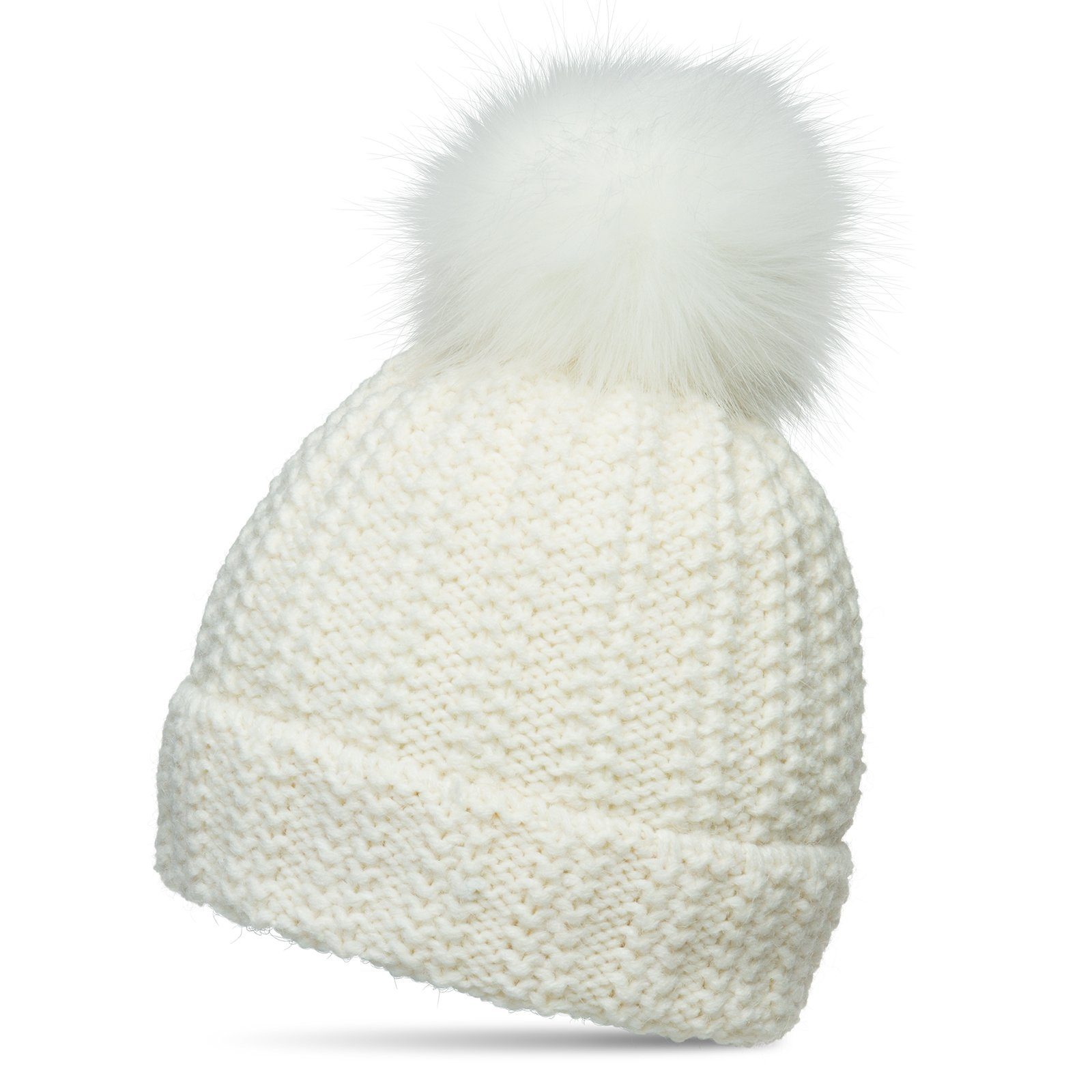 Caspar Bommelmütze MU190 Damen Winter Mütze Strickmütze mit großem Kunstfell Bommel