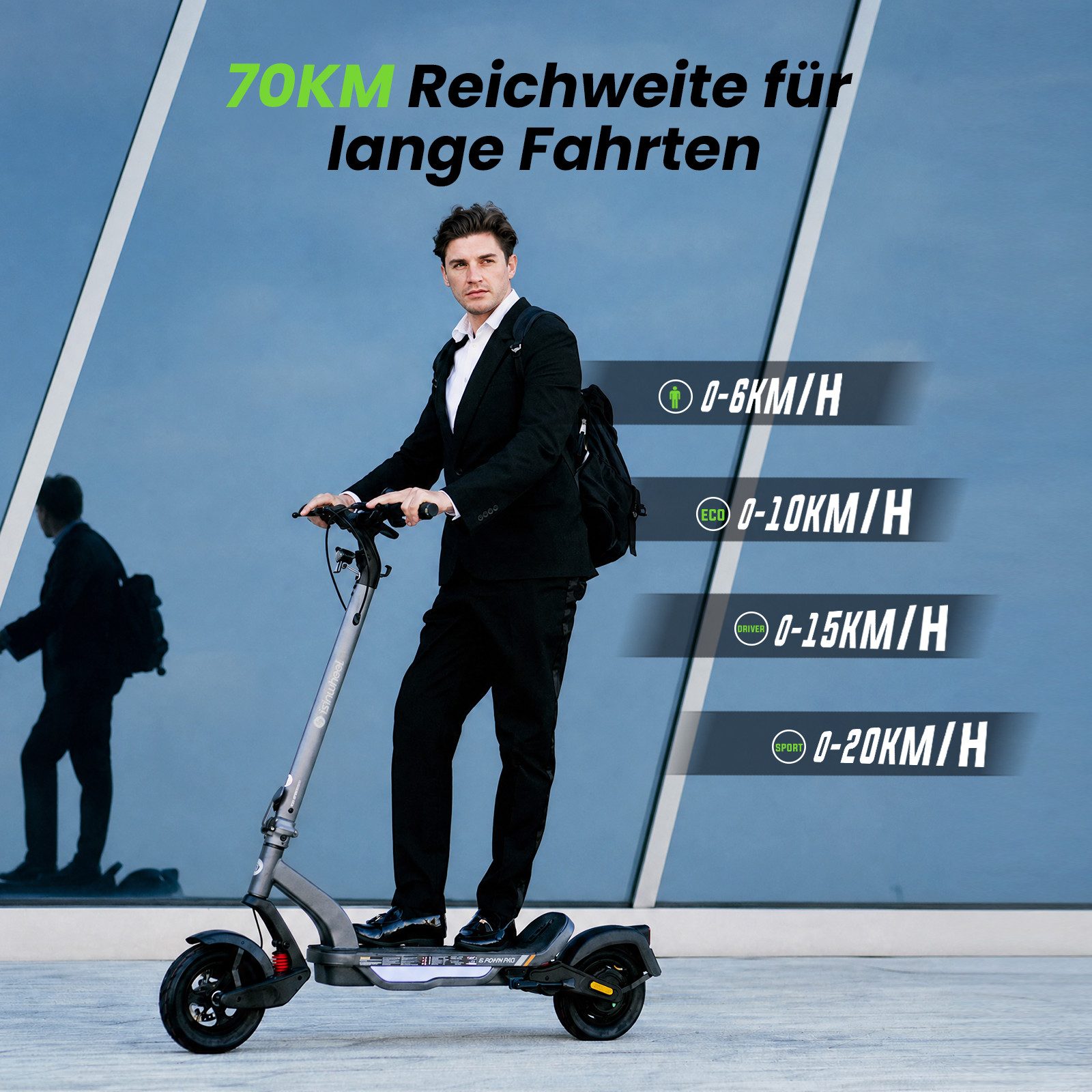 iSinwheel E-Scooter 10 Zoll Elektroroller mit Straßenzulassung passt ins Gelände,13Ah, 20.00 km/h, (1 tlg), Effizient, praktisch, zusammenklappbar und leistungsstark