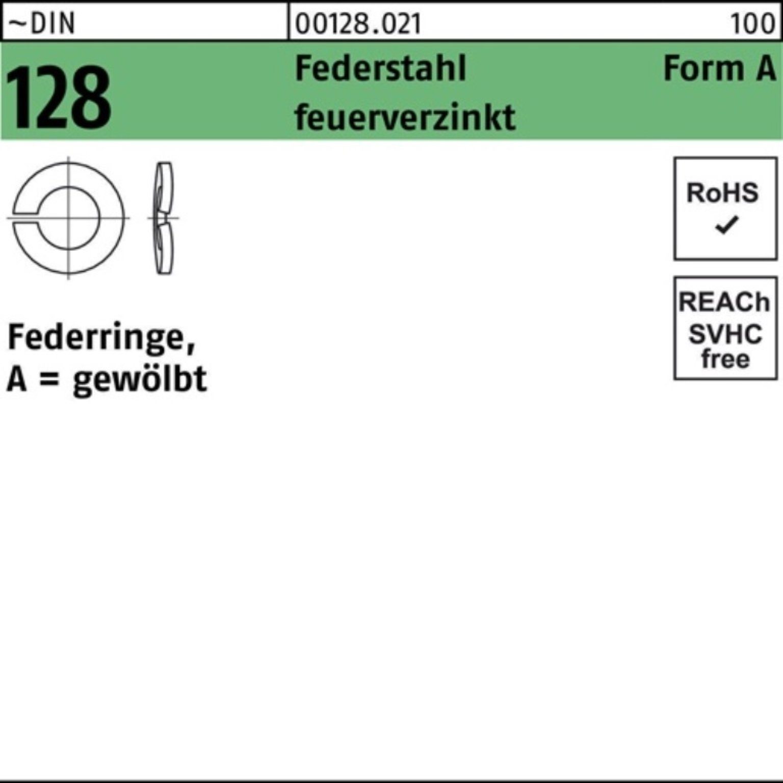 Reyher Federring 250er Pack Federring DIN 128 A 16 Federstahl feuerverz. 250 Stück ~DI