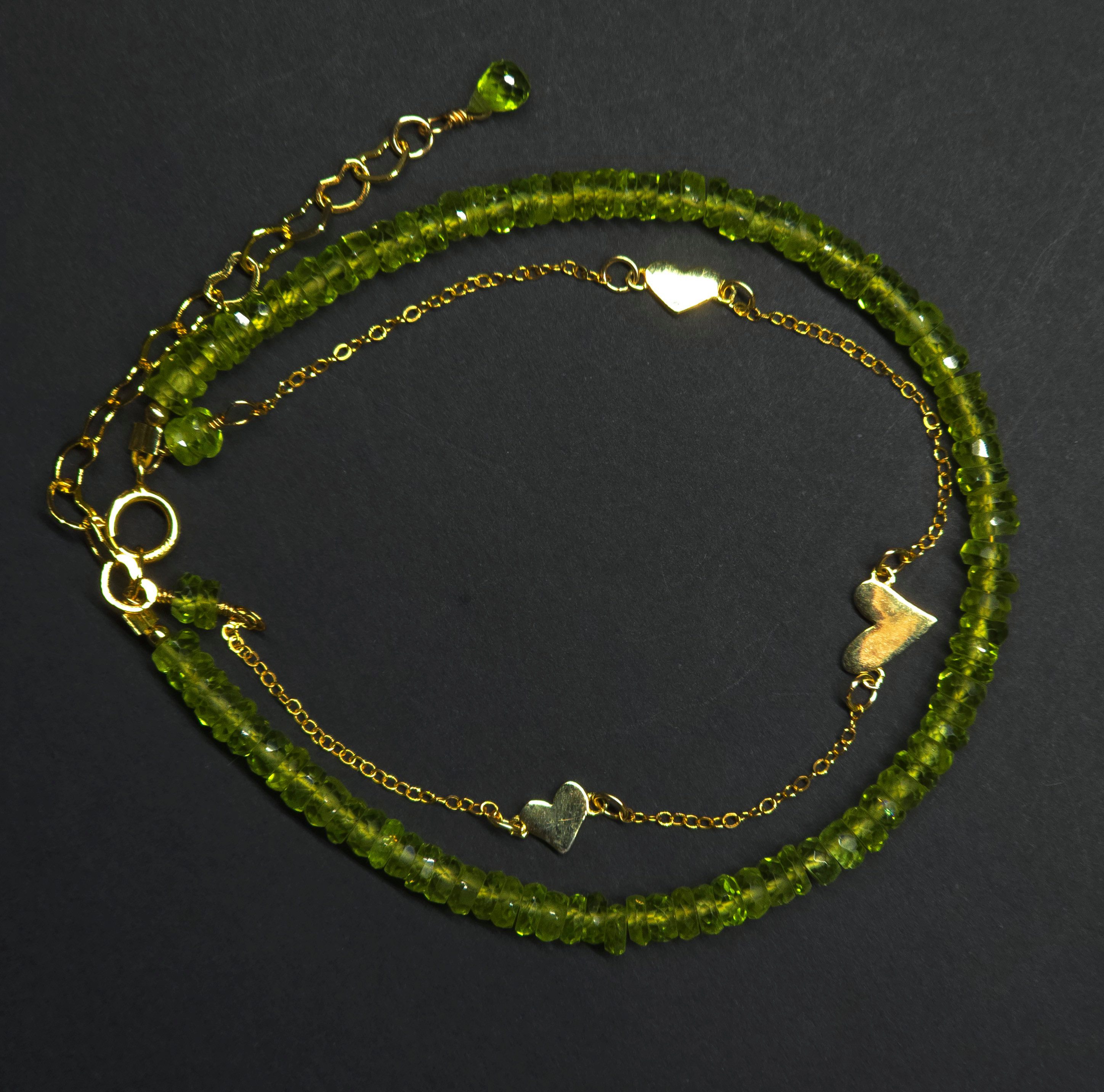 GOLDEN Perlenarmband Peridot Armband 2-in-1 14K Gold Filled Herzarmband Edelstein