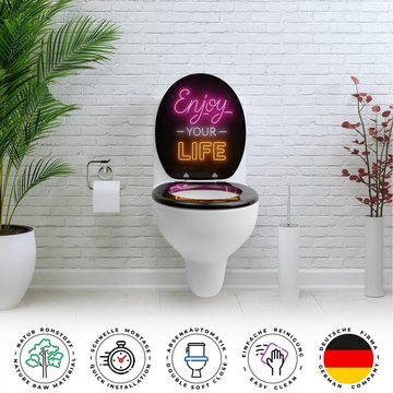 Sanfino WC-Sitz "Enjoy Life" Premium Toilettendeckel mit Absenkautomatik aus Holz, mit schönem Motiv, hohem Sitzkomfort, einfache Montage