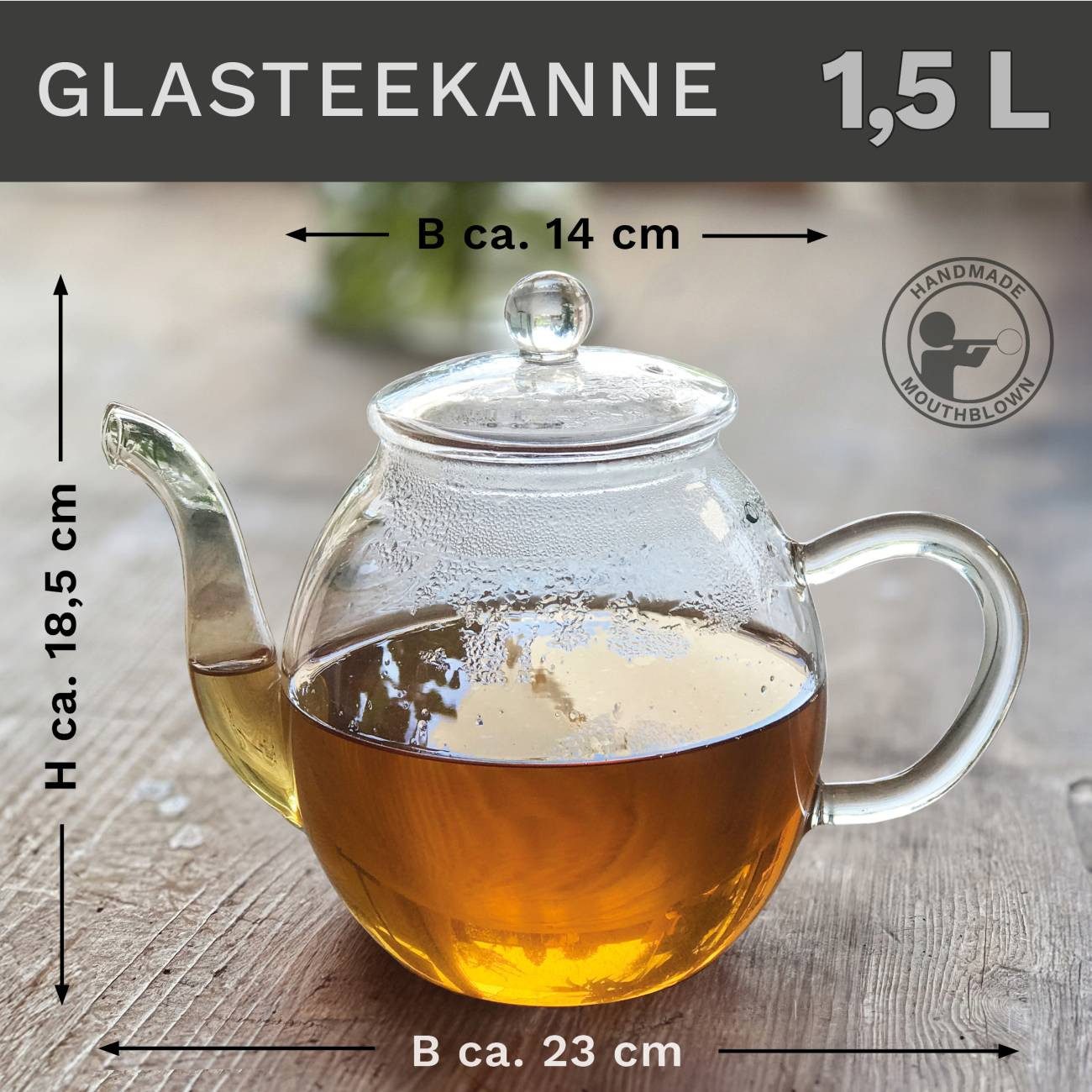Creano Teekanne Creano Glas-Teekanne 1,5l, Edelstahl-Sieb und Glas-Deckel, all-in-one, 1,5 l, (1er-Set, 3-St., Teekanne & Deckel), tropffrei