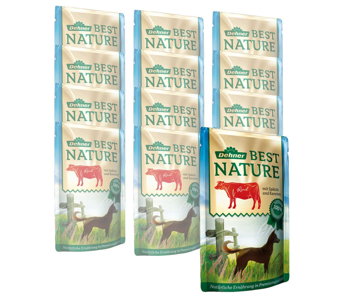 Dehner Best Nature Adult, versch. Sorten im Beutel, 12 x 150 g (1.8 kg) Rind, Nassfutter für: Hunde, Nassfutter für ausgewachsene Hunde