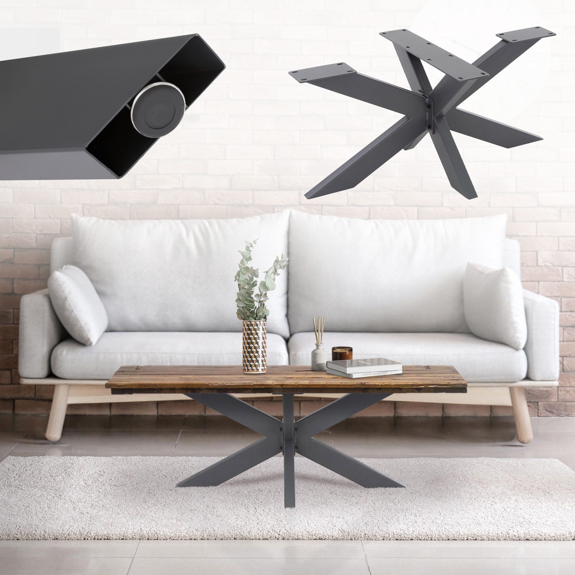 ML-DESIGN Tischbein Tischgestell Spider Kreuzgestell Schwerlast aus Stahl DIY Möbelfüße, Tischkufen Tischfüße X-Design 98x58x43 cm Anthrazit Industriedesign