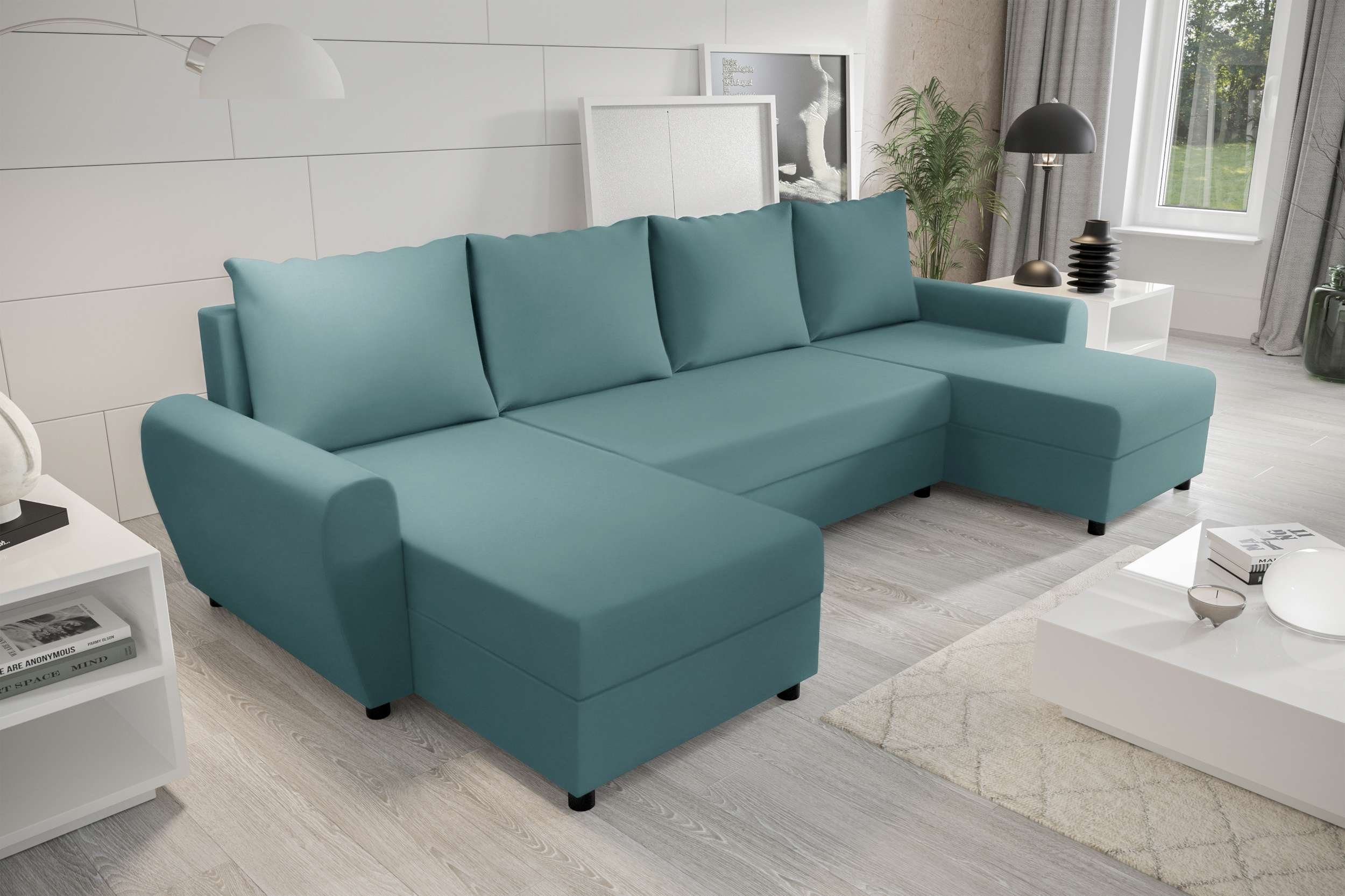 Design Eckcouch, Sofa, Arlen, Sitzkomfort, Bettkasten, mit mit Modern Wohnlandschaft U-Form, Bettfunktion, Stylefy
