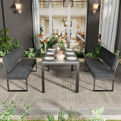REDOM Garten-Essgruppe Gartenlounge Set, Sitzgruppe, (mit Aluminiumrahmen), Gartenmöbel Set mit 2 Bänke und 1 Esstisch