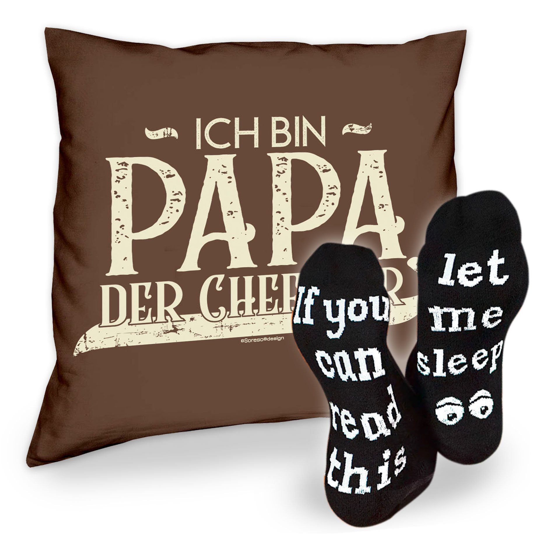 Kissen Socken Sleep, Dekokissen Geschenke der Soreso® Vatertag bin & Sprüche Papa braun Chef Ich hier Geburtstag Weihnachten