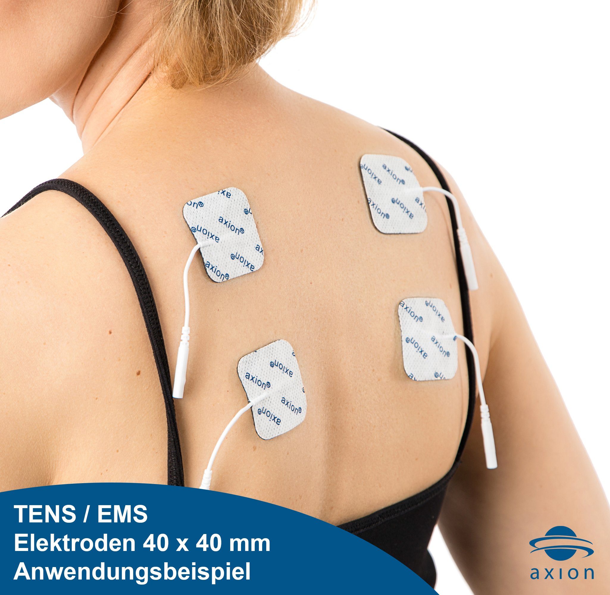 Axion Elektrodenpads passend zu Prorelax, Promed, axion - 4x4cm, 2mm Steckanschluss, 16 St.,selbstklebende TENS EMS Elektroden für TENS EMS Geräte