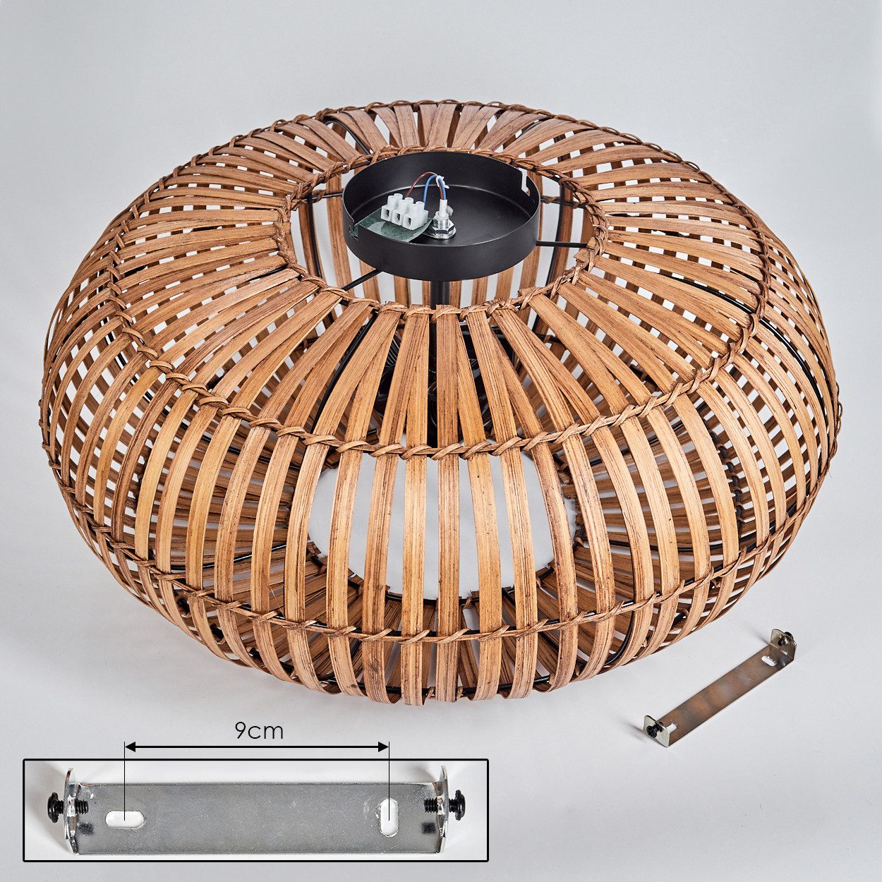 hofstein Deckenleuchte moderne Deckenlampe aus Metall/Bambus in Schwarz/Natur/Dunkelbraun, ohne Leuchtmittel, m. Lichteffekt an der Decke, Ø 50 cm, 3 x E27, ohn – Bild 5 von 5