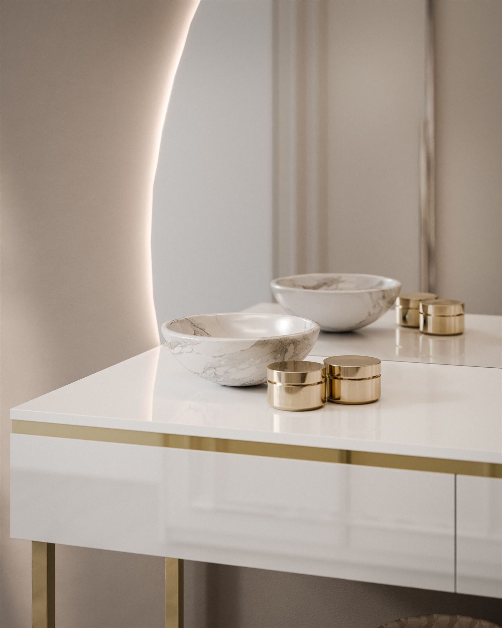 ALLHOUSE24 Schminktisch PEONY MOND GOLD Metallgestell weiß Hochglanz mit Sp günstig online kaufen