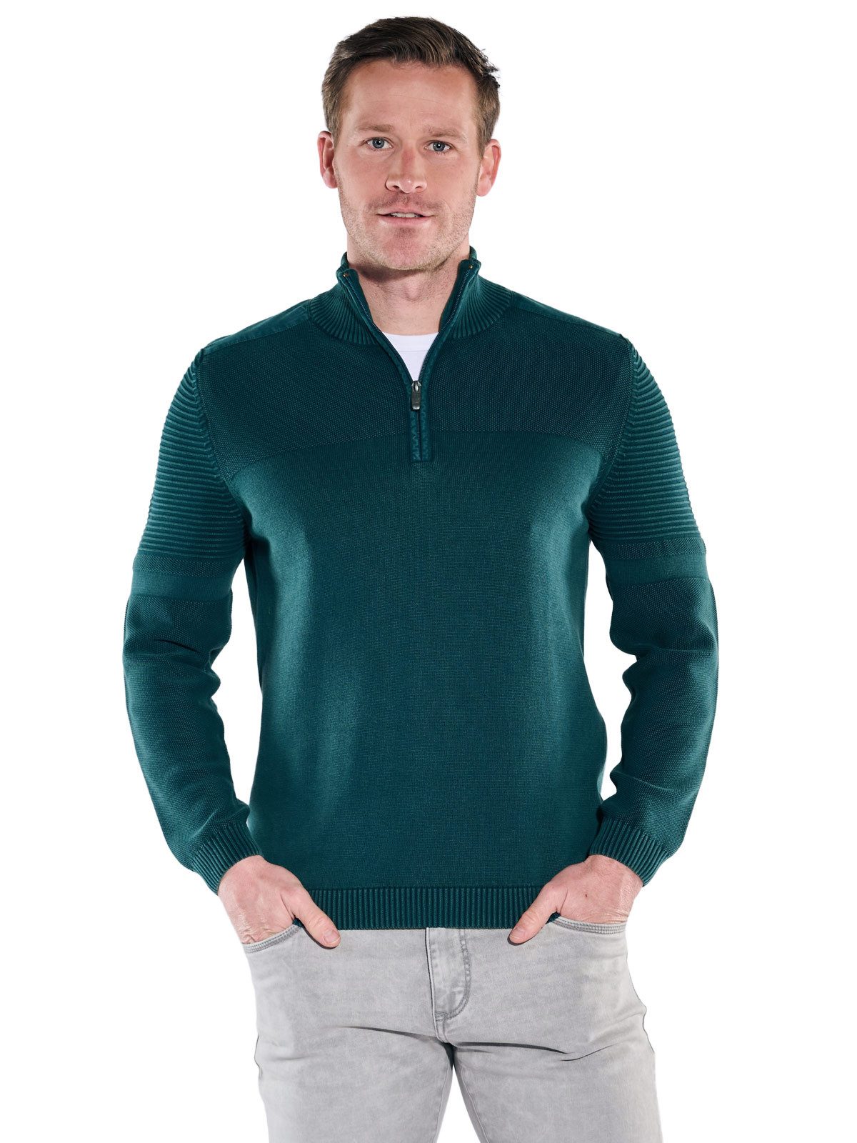 Engbers Stehkragenpullover Herren Pullover mit Polokragen, Petrolblau